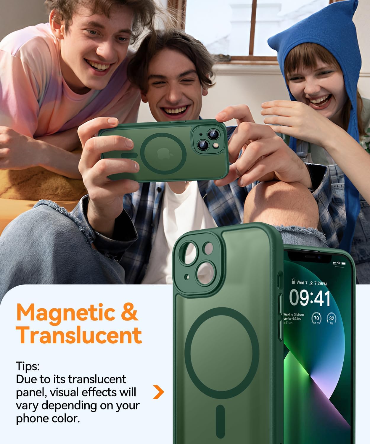 Thumbnail 2 de CANSHN Cover magnetica per iPhone 13 (6,1") compatibile MagSafe con protezione fotocamera, verde profondo