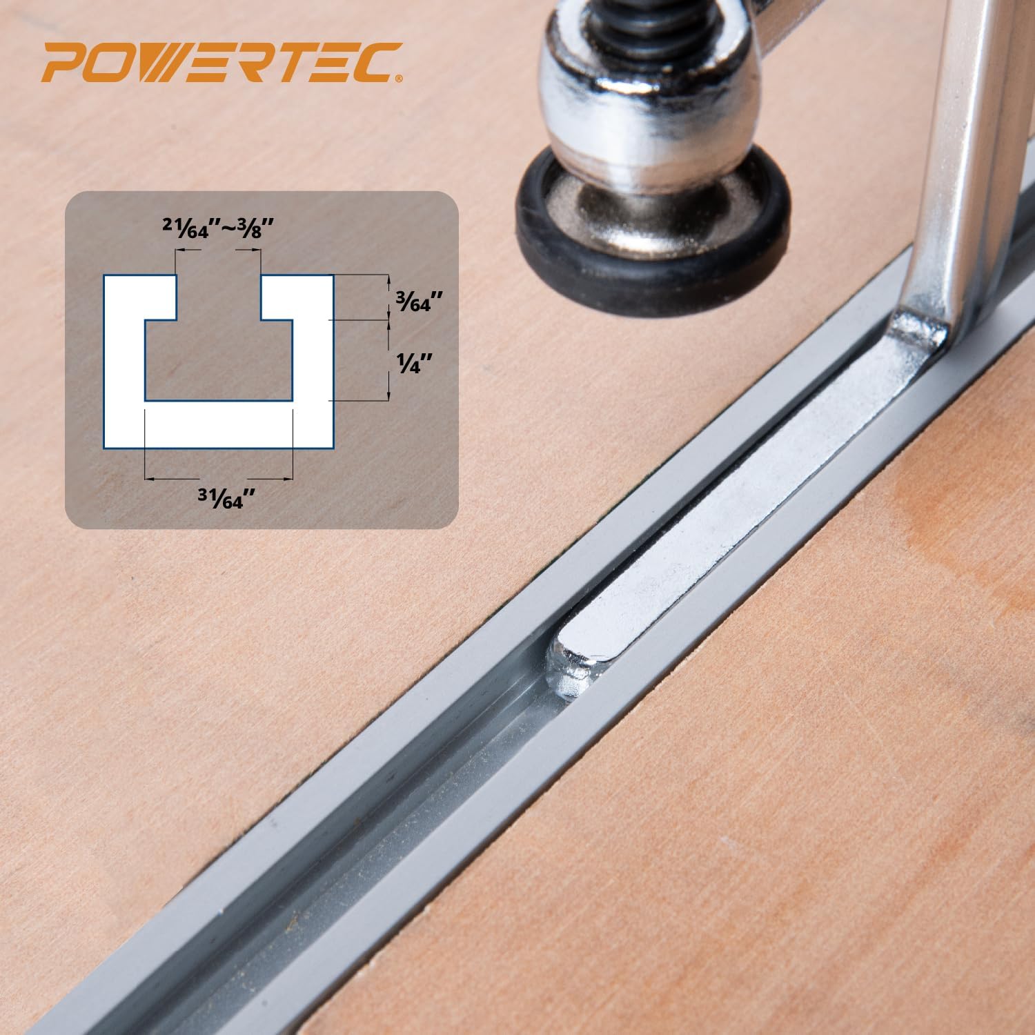 Detalle de POWERTEC 71410 – zaciski śrubowe do szyn prowadzących, 2 szt., siła 181 kg