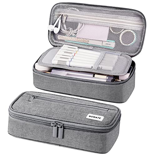 Detalle de WEMATE Large Pencil Case: Upgraded Canvas with Big Capacity and 5 Organizational Compartments