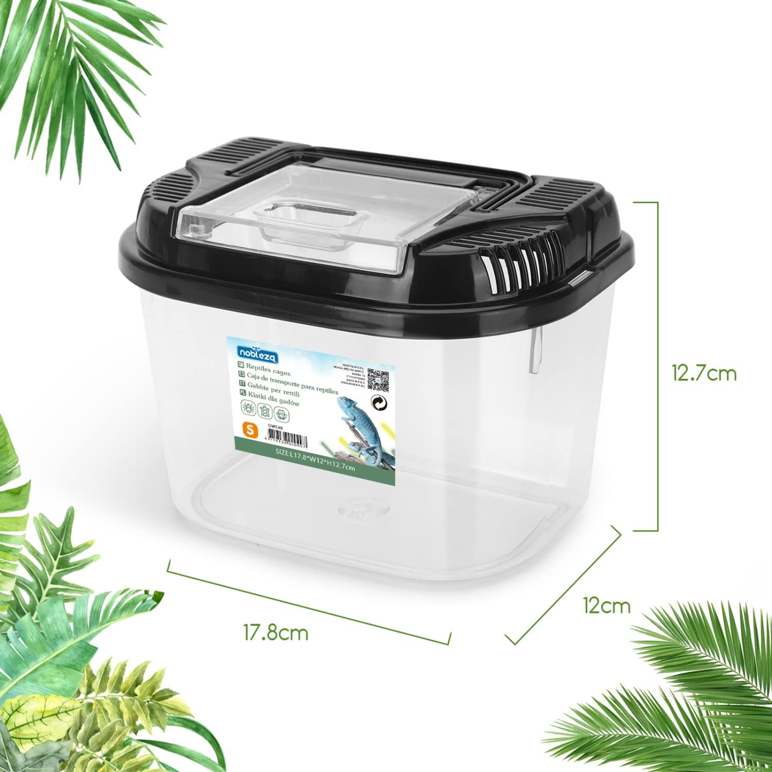 Thumbnail 2 de Nobleza terrario di plastica per rettili S (17,8×12×12,7 cm) con coperchio ventilato e maniglia