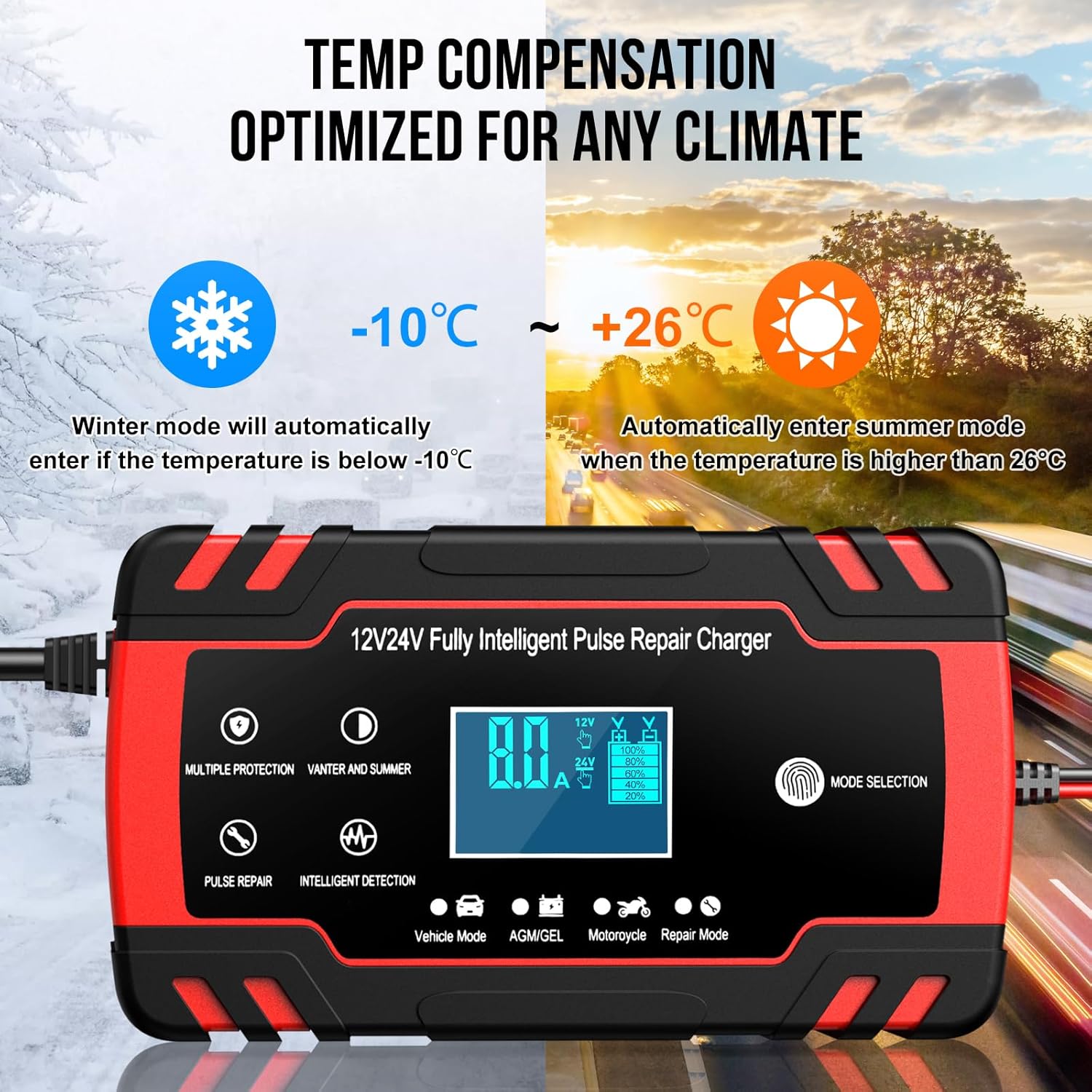 Thumbnail 5 de Caricabatterie Auto 12V/24V 8A con Protezioni Multiple e Mantenitore Intelligente con Display LED