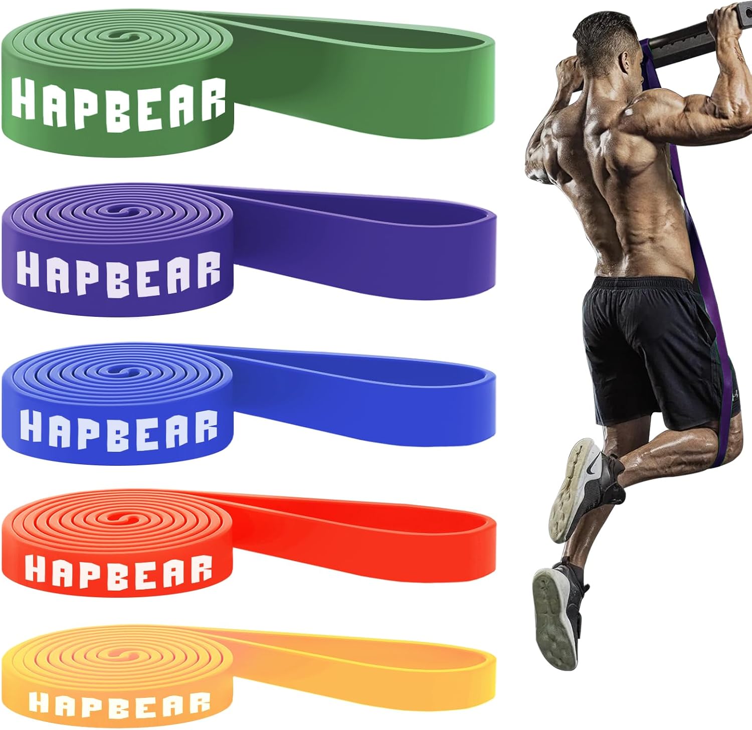 Detalle de HAPBEAR Pull Up Assistance Bands – 5-Band Resistance Set (81 inch) for Full-Body Training