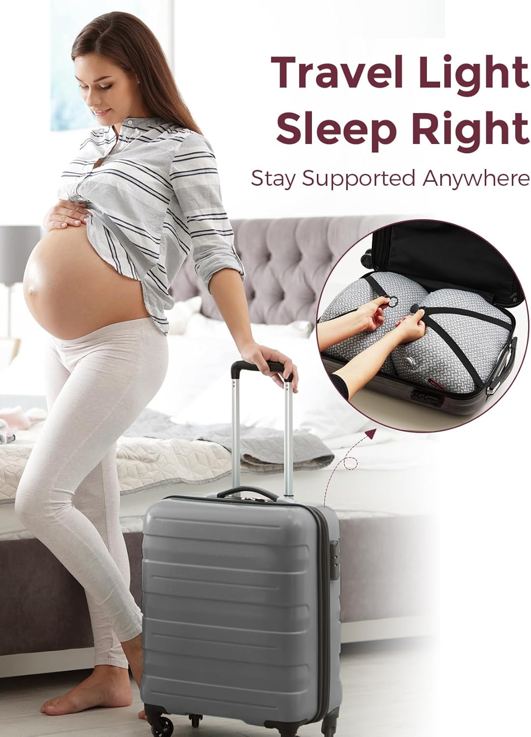 Thumbnail 3 de momcozy W Shaped Pregnancy Pillow – Adjustable Velcro, Portable Maternity Support
