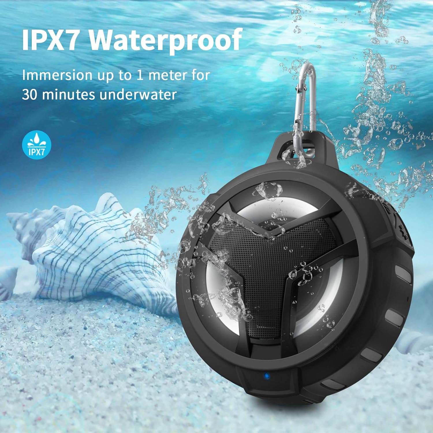 Thumbnail 1 de EBODA Bluetooth Shower Speaker (IP67 Waterproof, Floating) with LED Light, 2000mAh, True Wireless Stereo