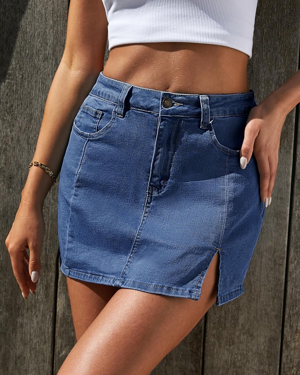 Thumbnail 2 de Vetinee High-Waisted Jean Skorts for Women with Pockets (Stretch Denim Skirt with Shorts)
