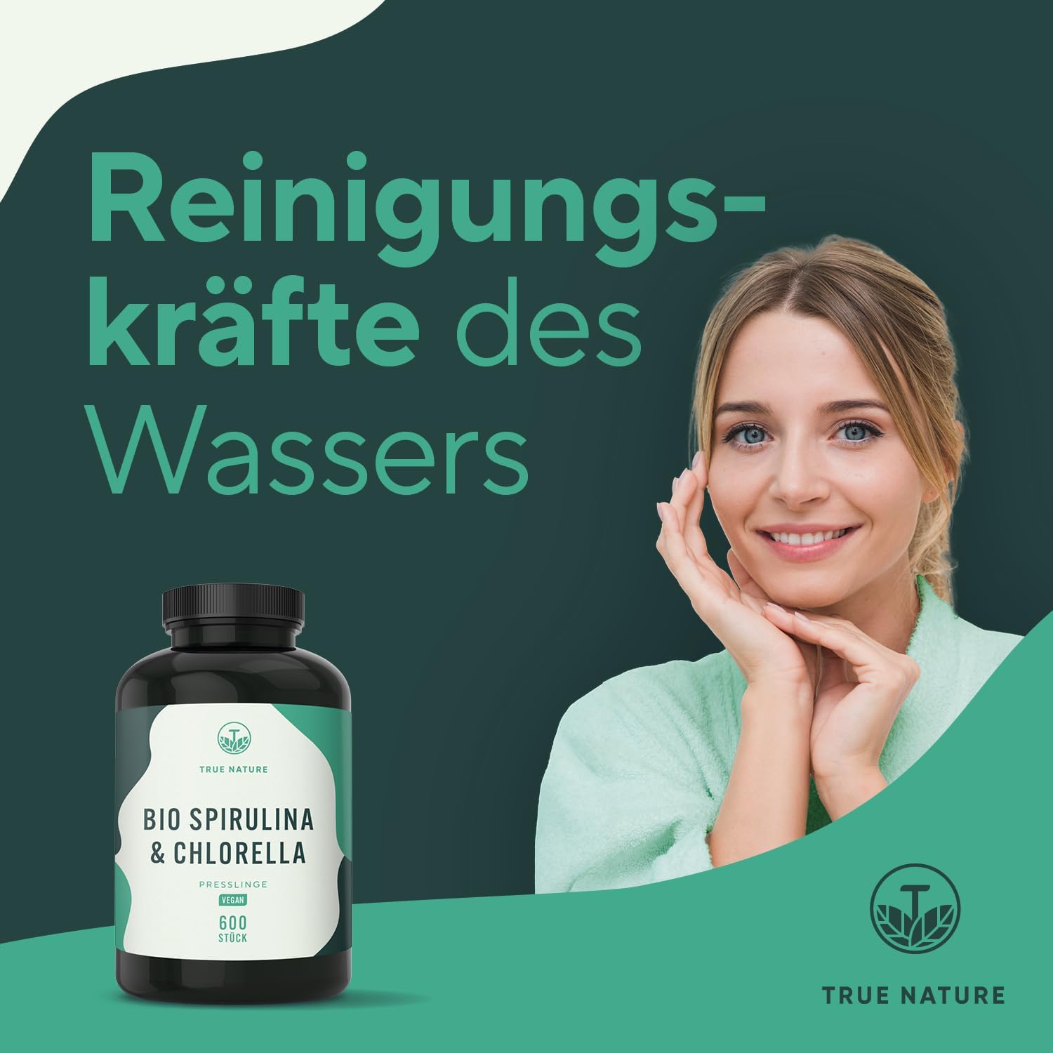 Detalle de Bio Spirulina & Chlorella Presslinge – 600 Tabletten, 6.000 mg/Tag, vegan, DE hergestellt