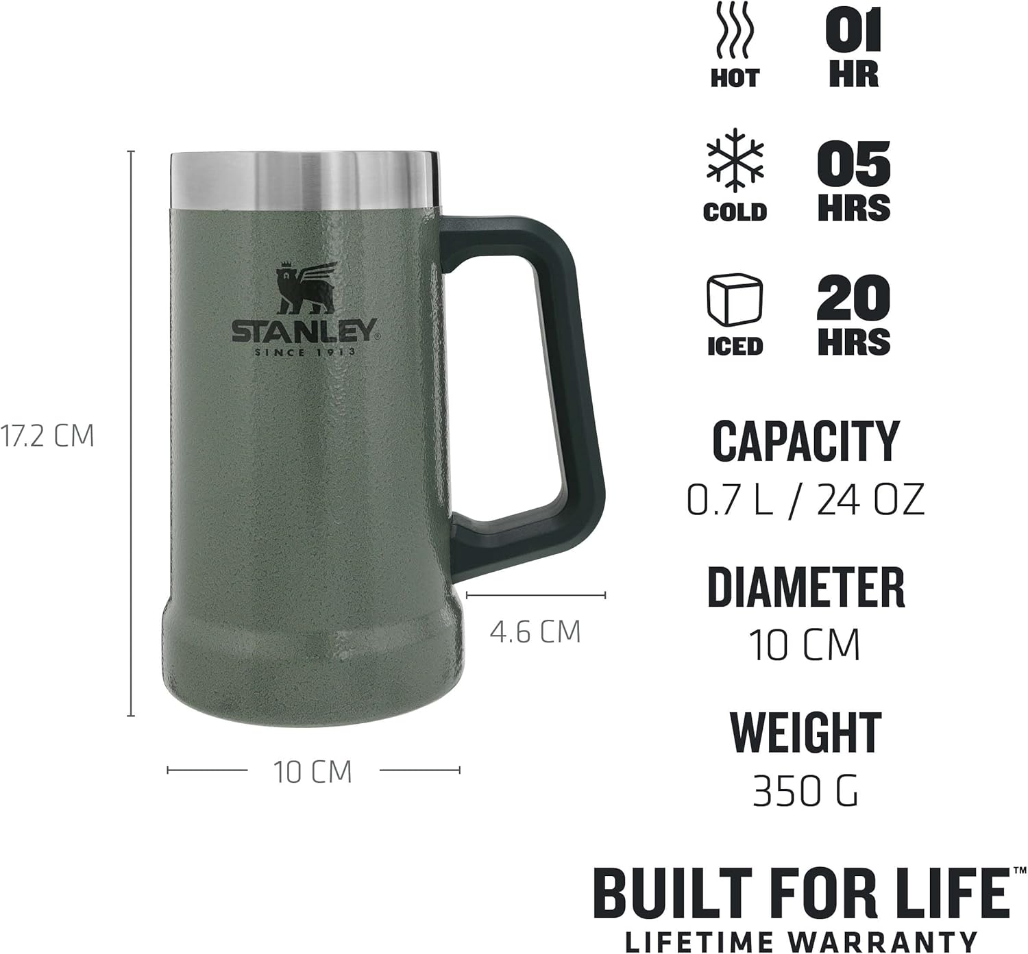 Detalle de STANLEY 1913 Adventure Vacuum Beer Stein 0.7L: rugged stainless steel beer mug for outdoor adventures