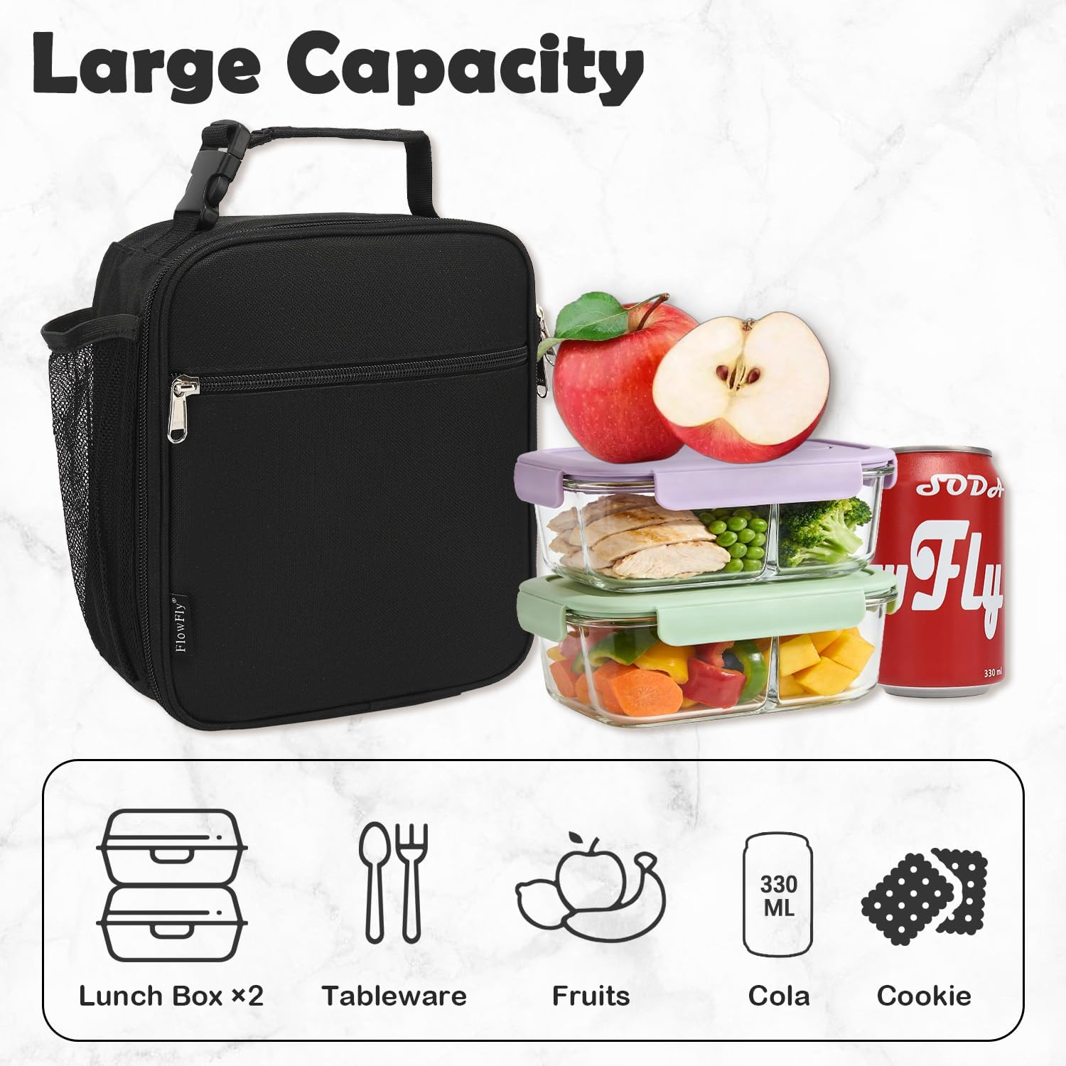 Thumbnail 5 de FlowFly Kids Lunch Box Insulated Soft Bag with Letter Print — Mini Cooler Tote for Back to School
