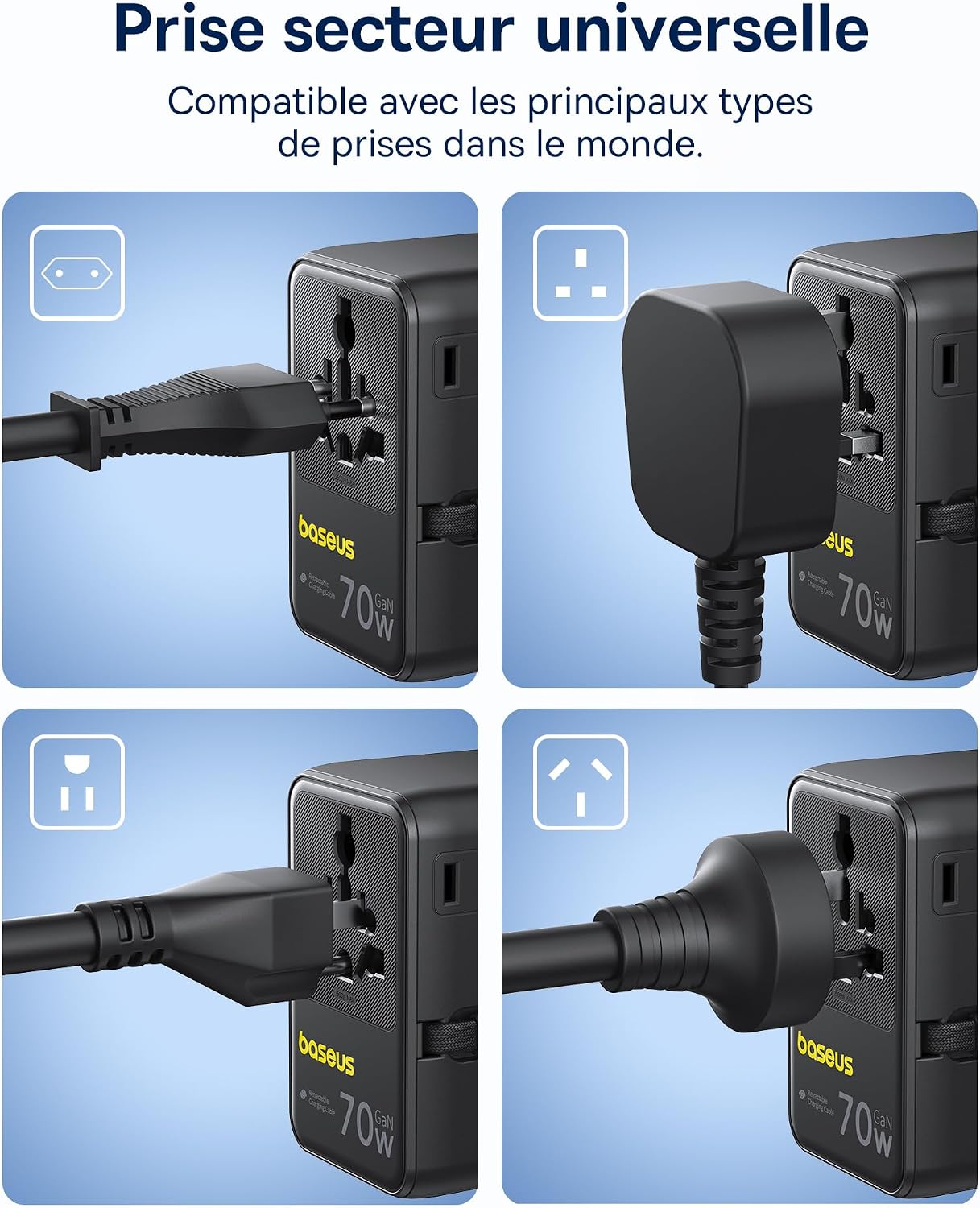 Detalle de Baseus Enercore 70W Adaptateur universel 🌍