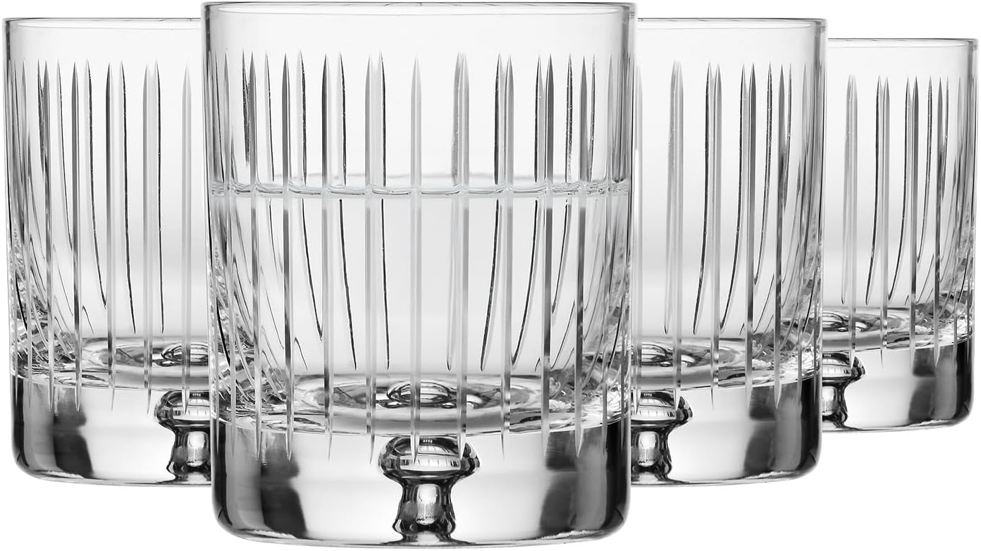 Detalle de Krosno Saga: Bicchieri da whisky 250 ml, set 4 in crystallo intagliato, artigianali