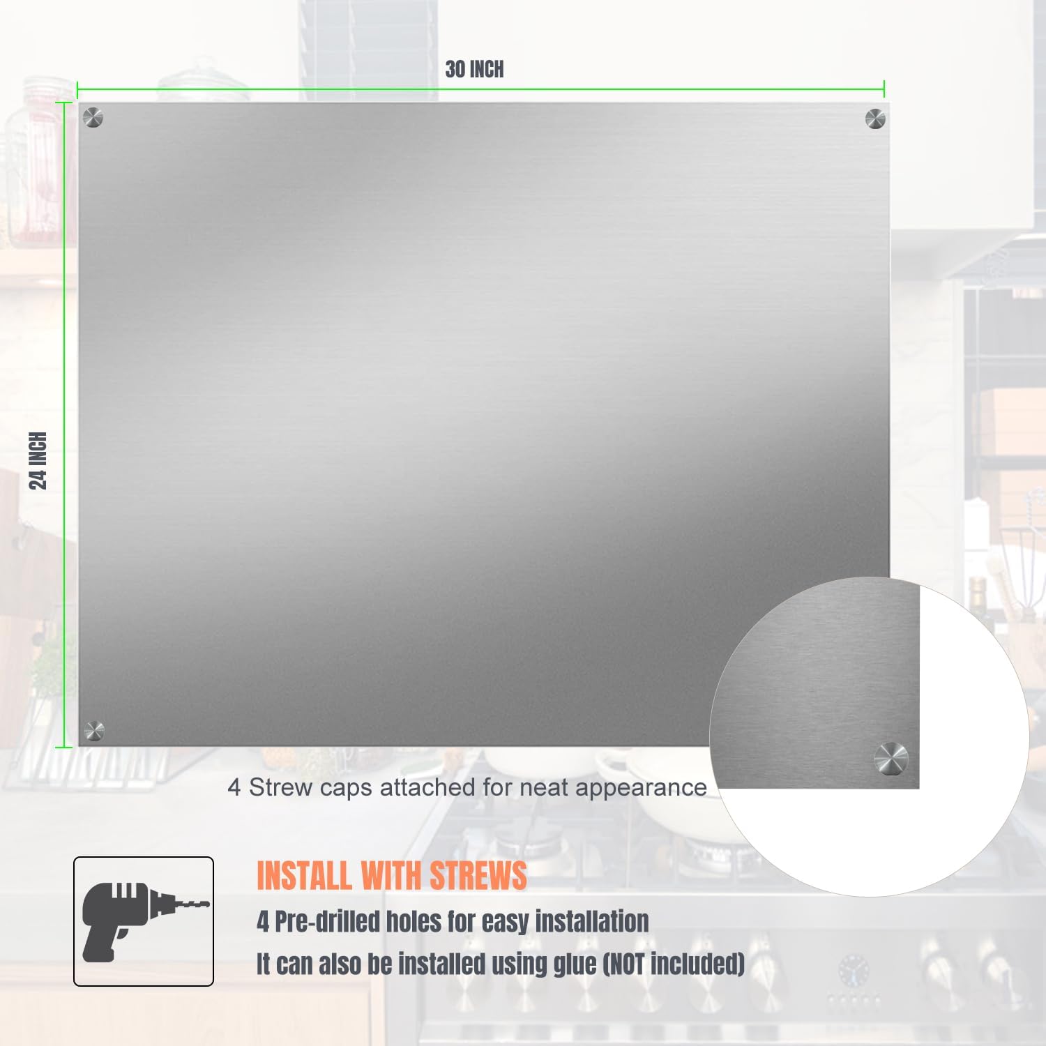 Thumbnail 1 de 2-Pack 24x30 Stainless Steel Stove Backsplash: Reversible Ultra Flat Splatter Guard & Easy Clean Wall Shield