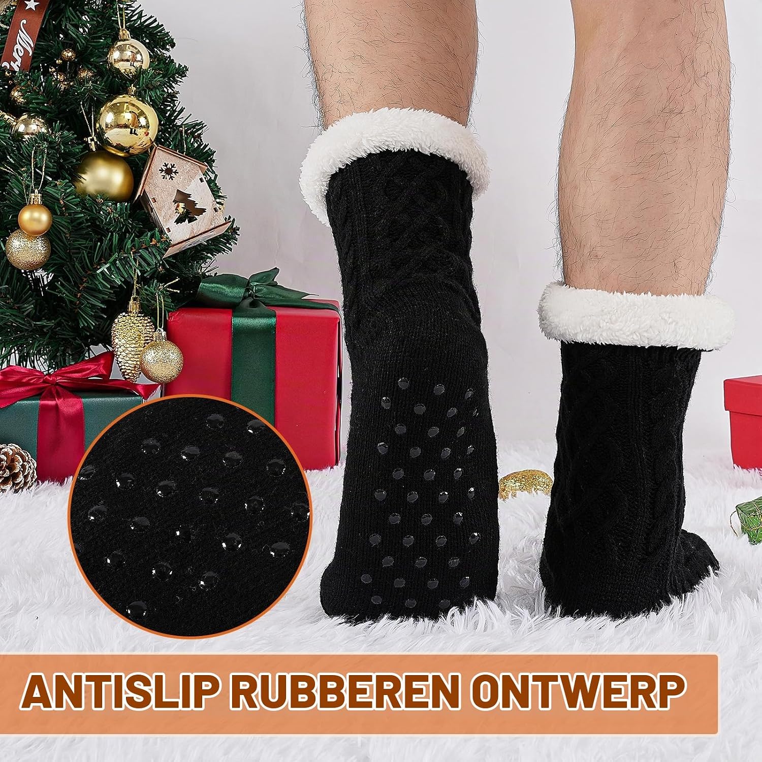 Detalle 2 de SockWaddles dikke warme huissokken voor heren, maat 39–46 met antislip