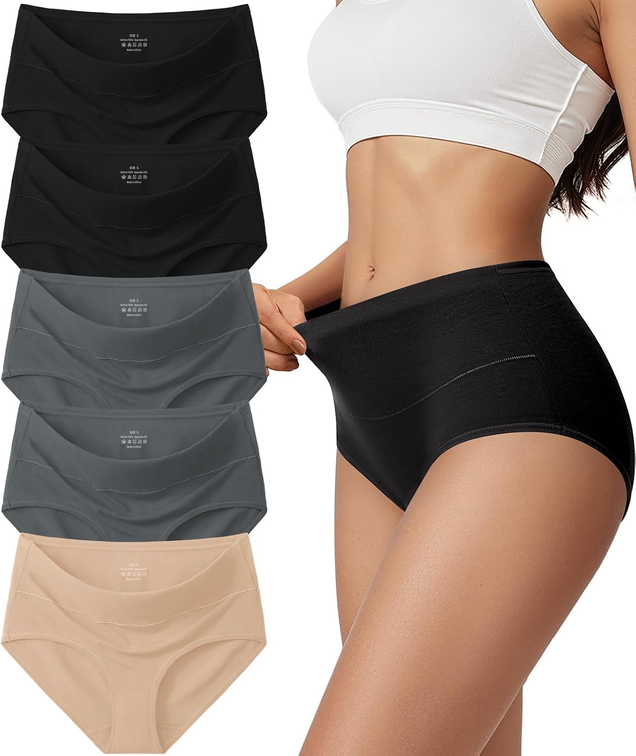 Thumbnail 6 de Vevmon Cotton High-Waisted Full Coverage Briefs (5-Pack) for Women