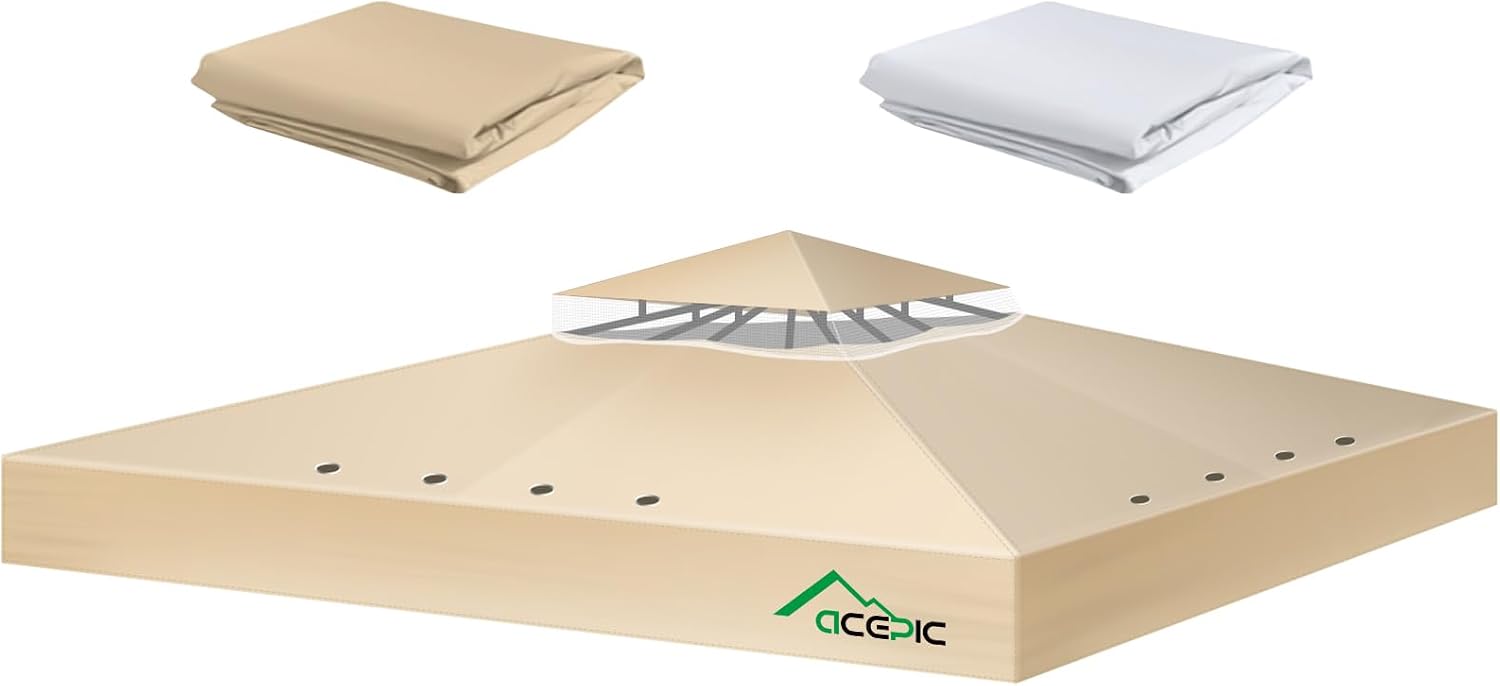 Detalle de Acepic 8x8 Ft Khaki Double-Tier Gazebo Replacement Canopy, 420D Waterproof