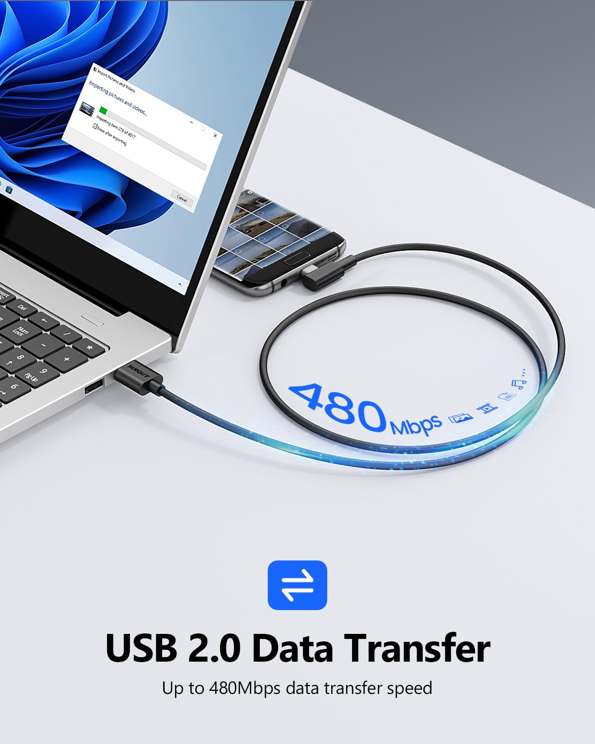 Thumbnail 3 de SUNGUY Micro-USB Kabel 90 Grad (2er-Set, 3 m) – für schnelles Laden und USB-2.0-Datenübertragung