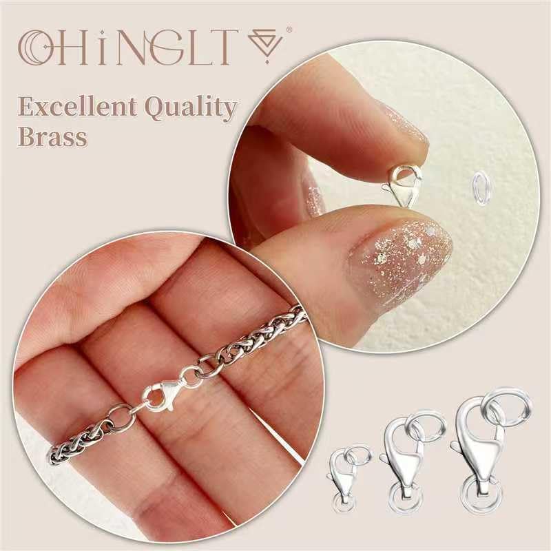 Detalle 2 de OHINGLT A Lobster Clasps for Jewelry Making, Brass, Silver Color, 12 Sets
