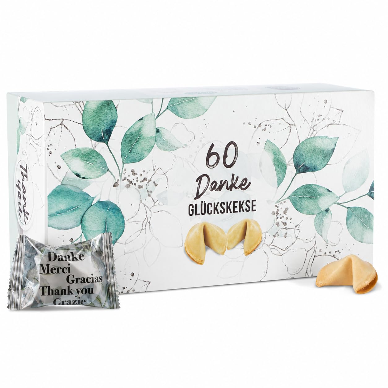 FOOD crew 60 Glückskekse „Danke“ – vegane Glückskekse in Geschenkbox, einzeln verpackt