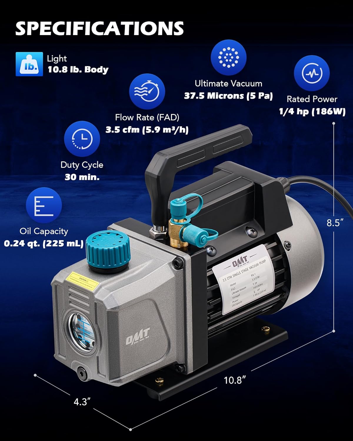 Thumbnail 1 de Orion Motor Tech 3.5 CFM Single-Stage Vacuum Pump Kit for HVAC & Auto AC