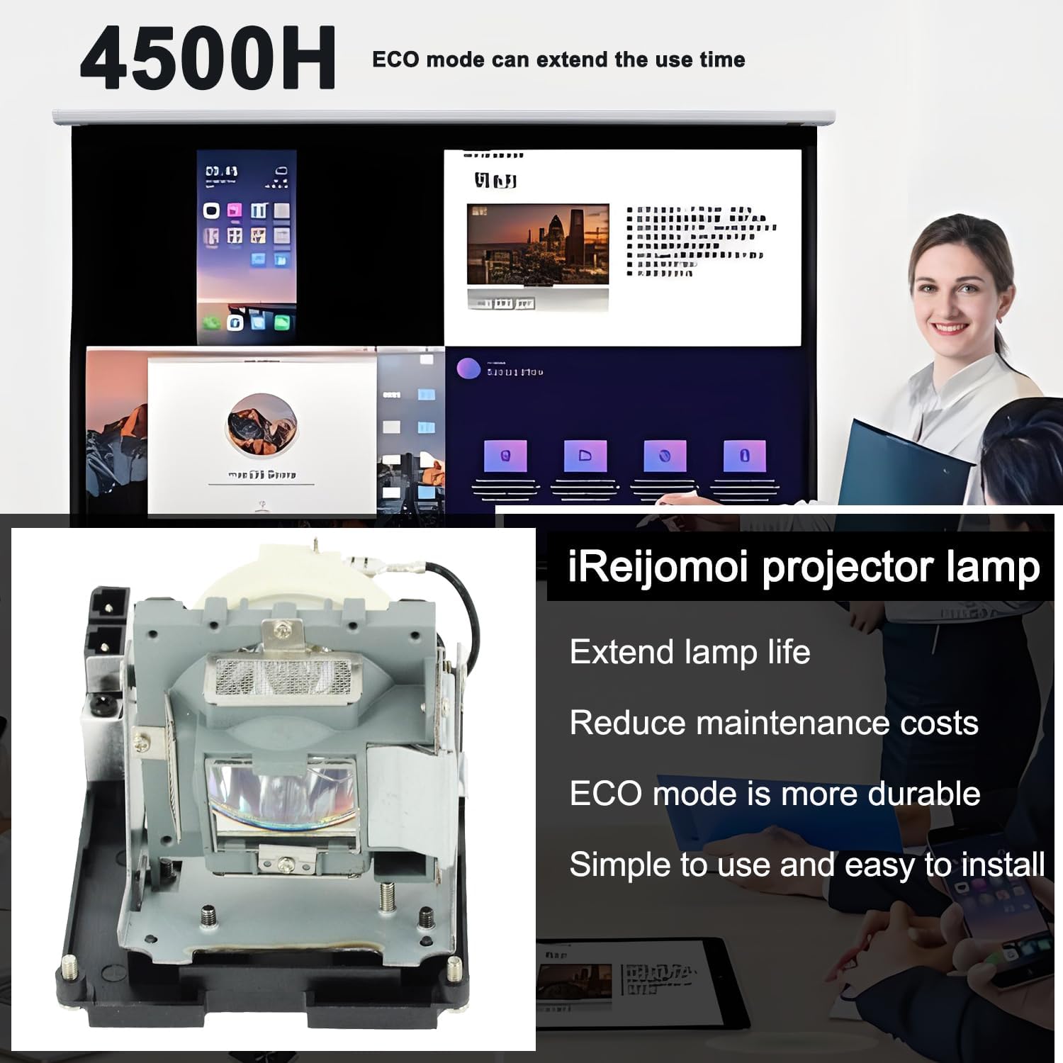 Thumbnail 1 de iReijomoi Replacement Lamp 5J.J8805.001 with Housing for BenQ MH740/SH915/SX912 projectors