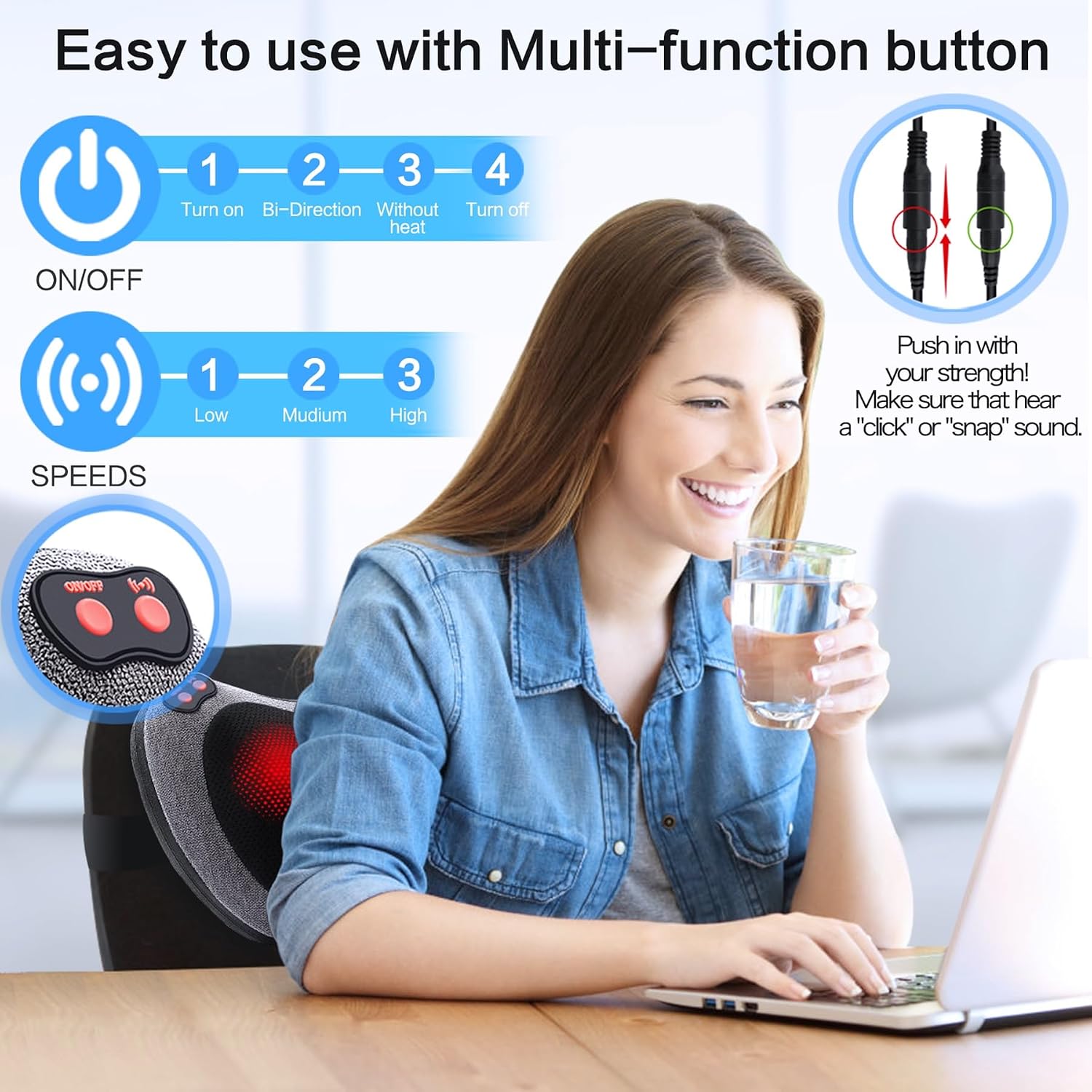 Detalle 2 de Papillon JH-016 Shiatsu Back Massager with Heat, 3 Speeds and Dual Adapters