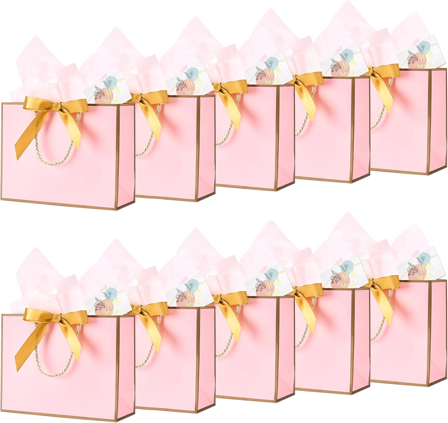 Detalle de Medium Gift Bags for Present – Pink Gift Bags with Bows (10 Pack) for Women and Special Occasions