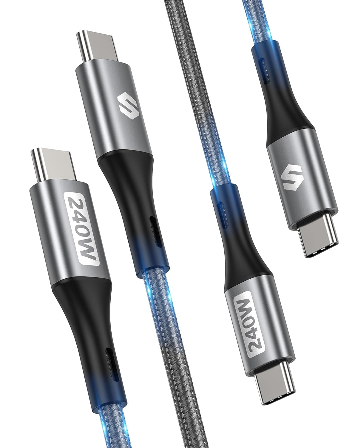 Detalle de Silkland USB‑C auf USB‑C Kabel (1 m, 2er‑Set) mit bis zu 240 W: PD 3.1 & QC 4.0, 5 A/48 V