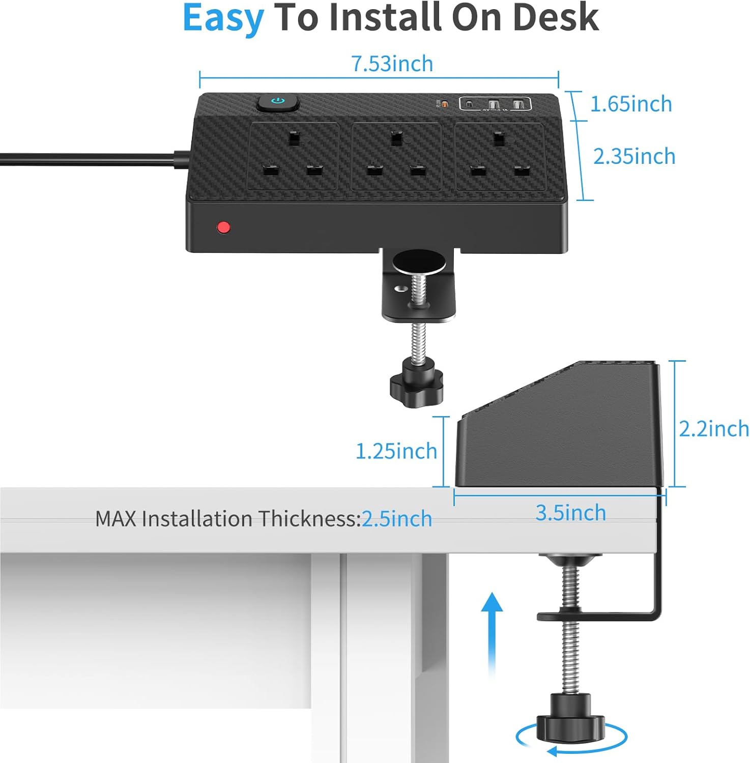 Thumbnail 6 de HAFINO Desk Power Socket with USB-C Slots – 7-in-1 Desk Extension Lead