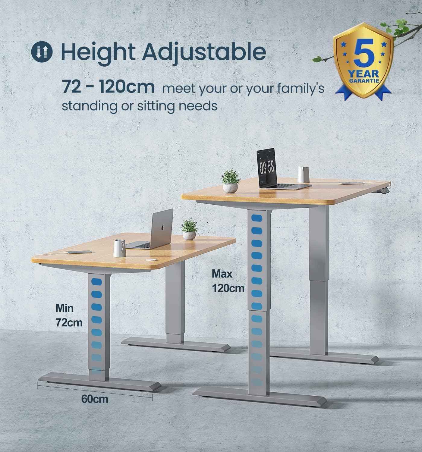 Detalle 2 de MAIDeSITe T2 Pro Adjustable Height Standing Desk Frame (2-stage, Dual Motor) – grey