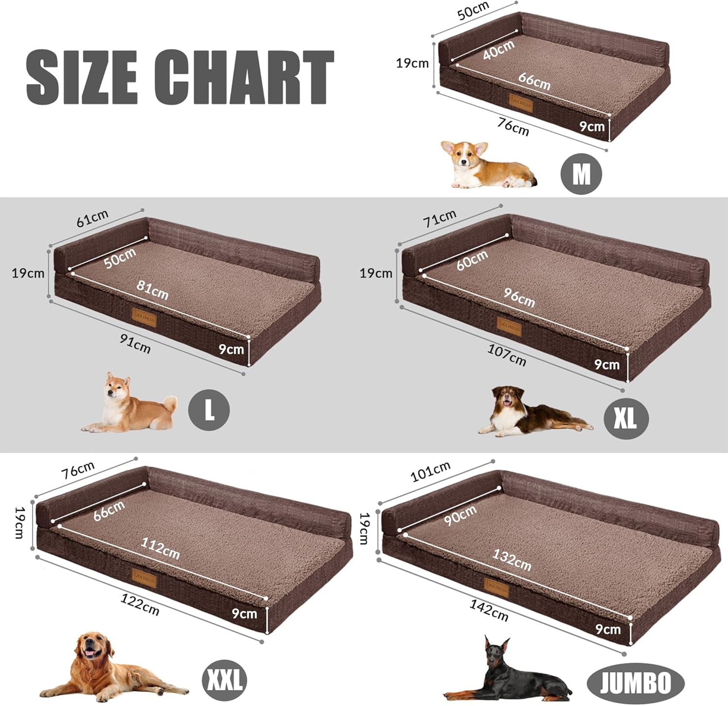 Detalle de Jolibean Orthopedic Jumbo Dog Bed for Extra Large Dogs (142 x 100 cm) – Waterproof L‑Shaped Sofa Bed with Removable Cover