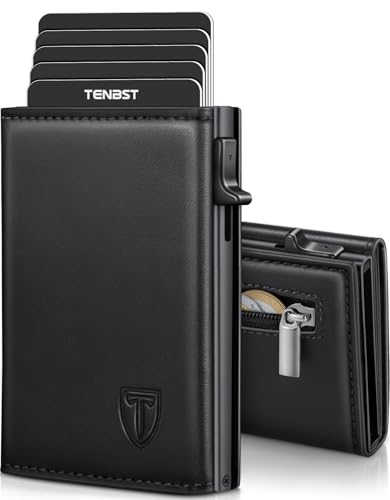 Detalle de TENBST Cartera de hombre delgada con protección RFID y cierre magnético