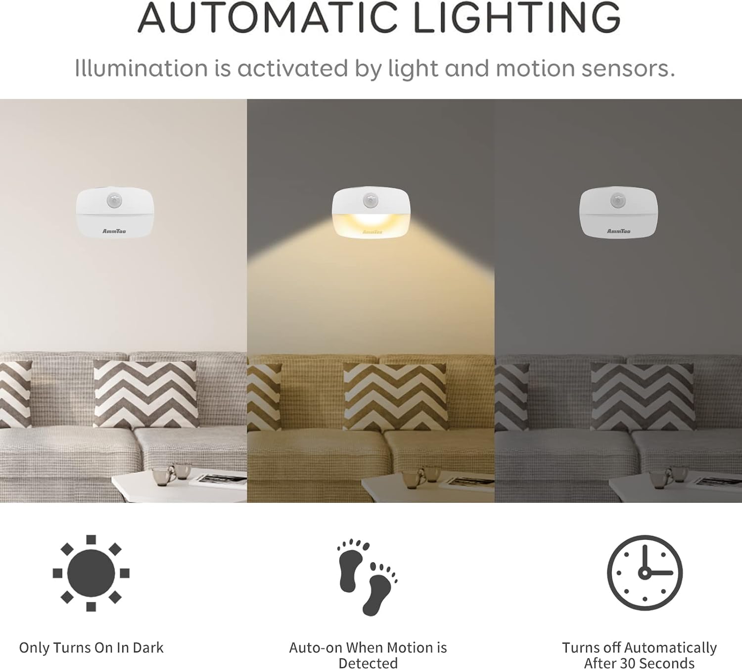 Detalle de Stick On Night Light 8 Pack motion sensor lights for hallways