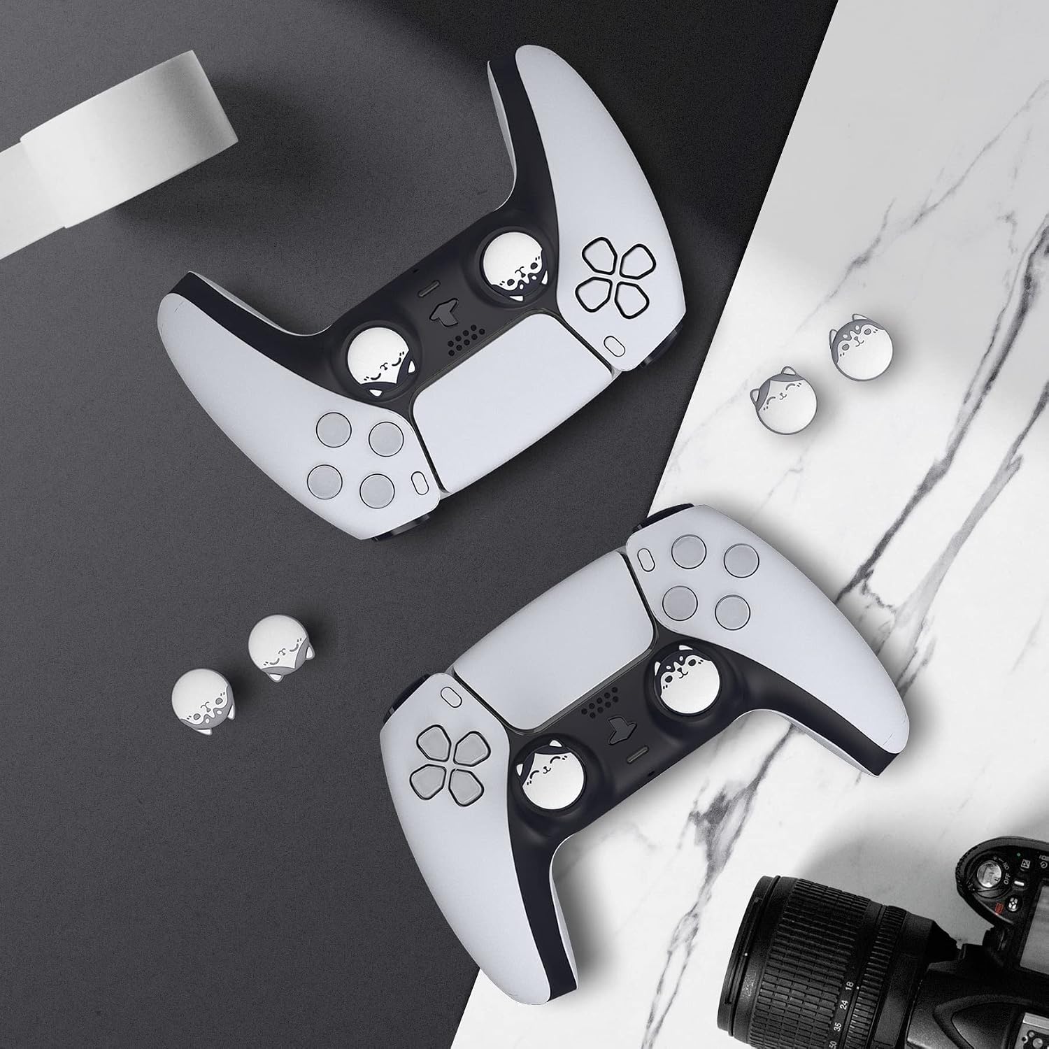 Thumbnail 6 de PlayVital Husky & Kitty Cute Thumb Grip Caps for PS5/4 Controllers — Navy Blue & Light Gray