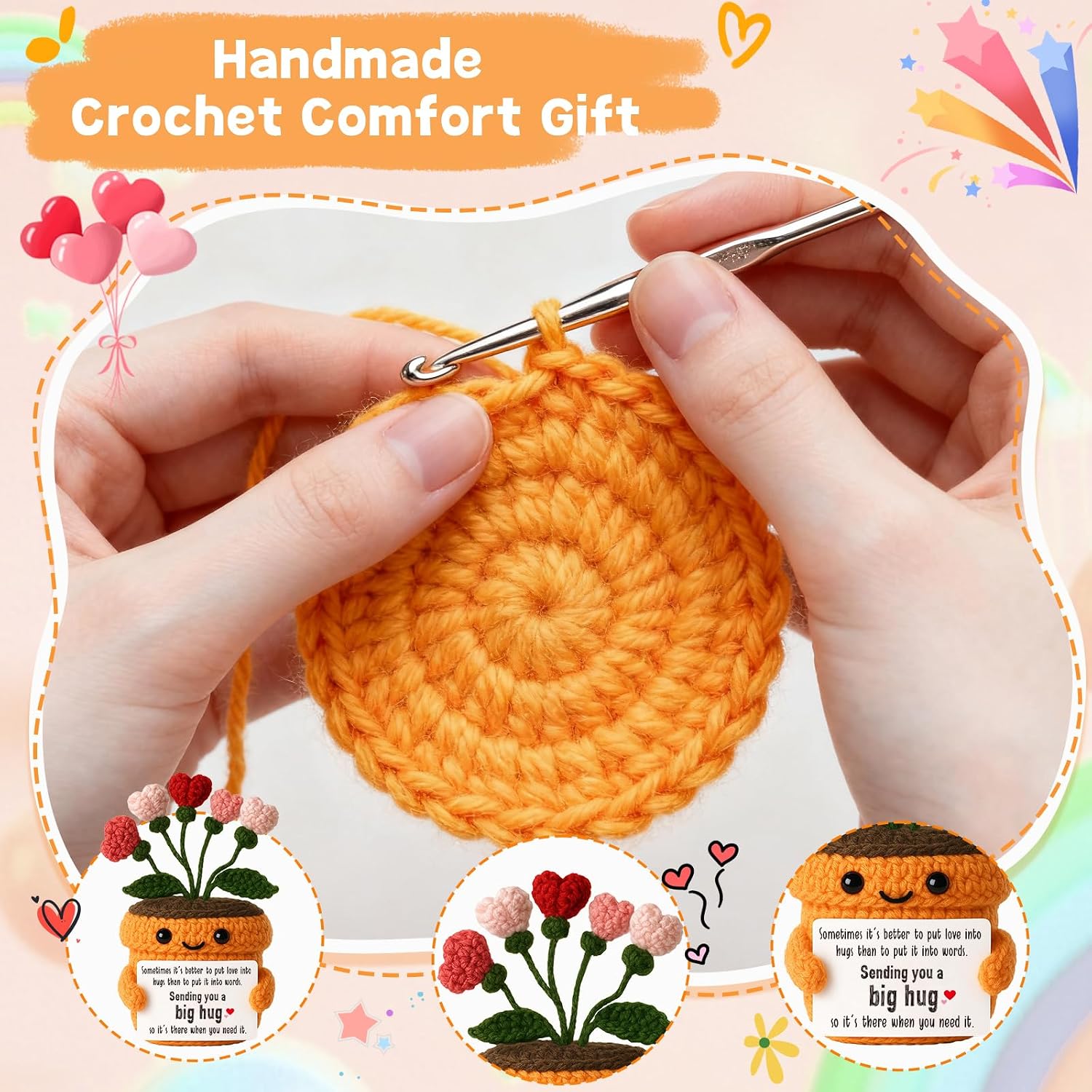 Detalle de Crochet Flower Big Hug Keepsake for Get-Well, Sympathy, and Friendship Gifts