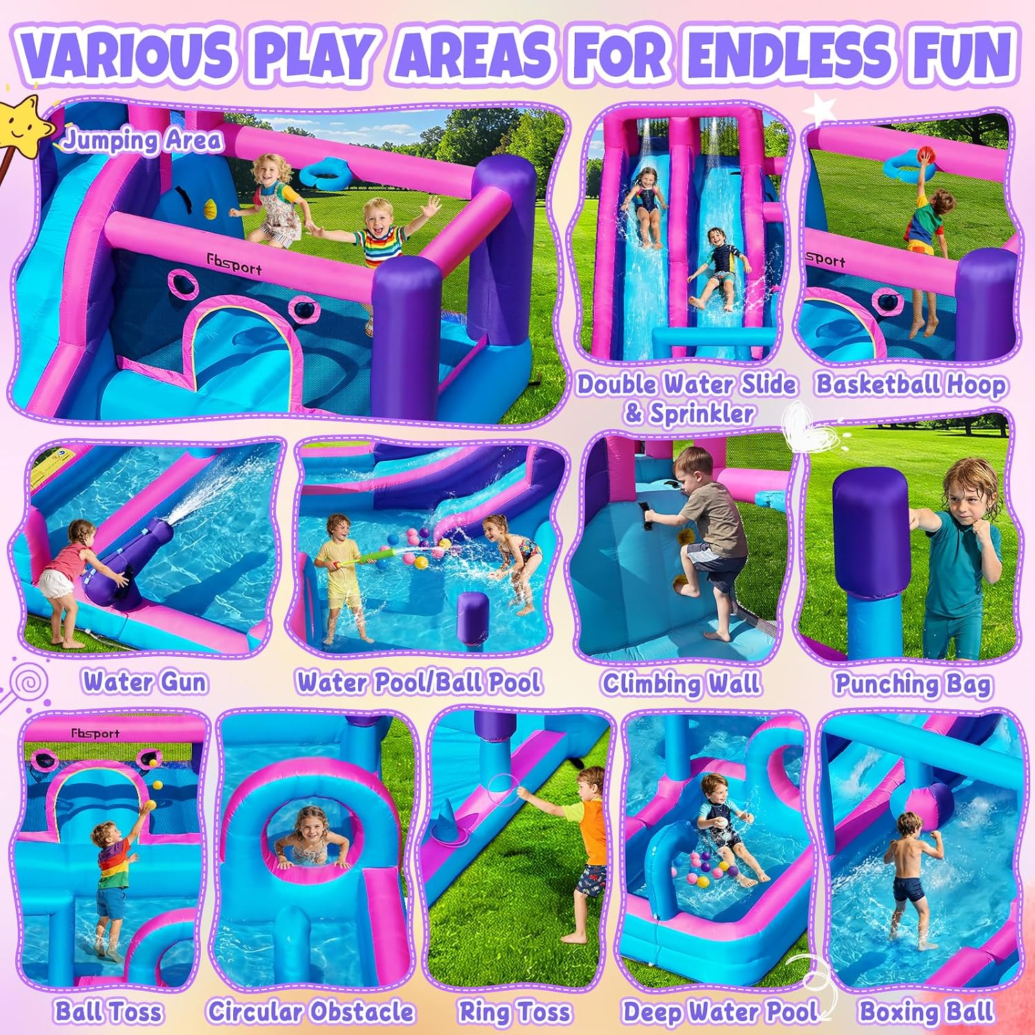 Detalle de FBSPORT Inflatable Bounce House with Double Water Slides and 750W Blower