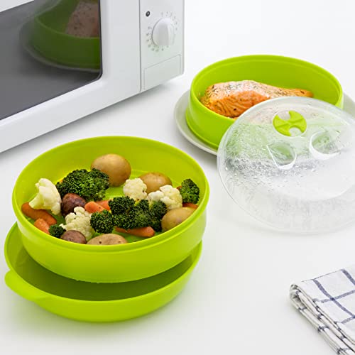 Detalle 2 de InnovaGoods Cuiseur-Vapeur Double Codowave pour Micro-Ondes – Cuisson saine et rapide en 2 compartiments