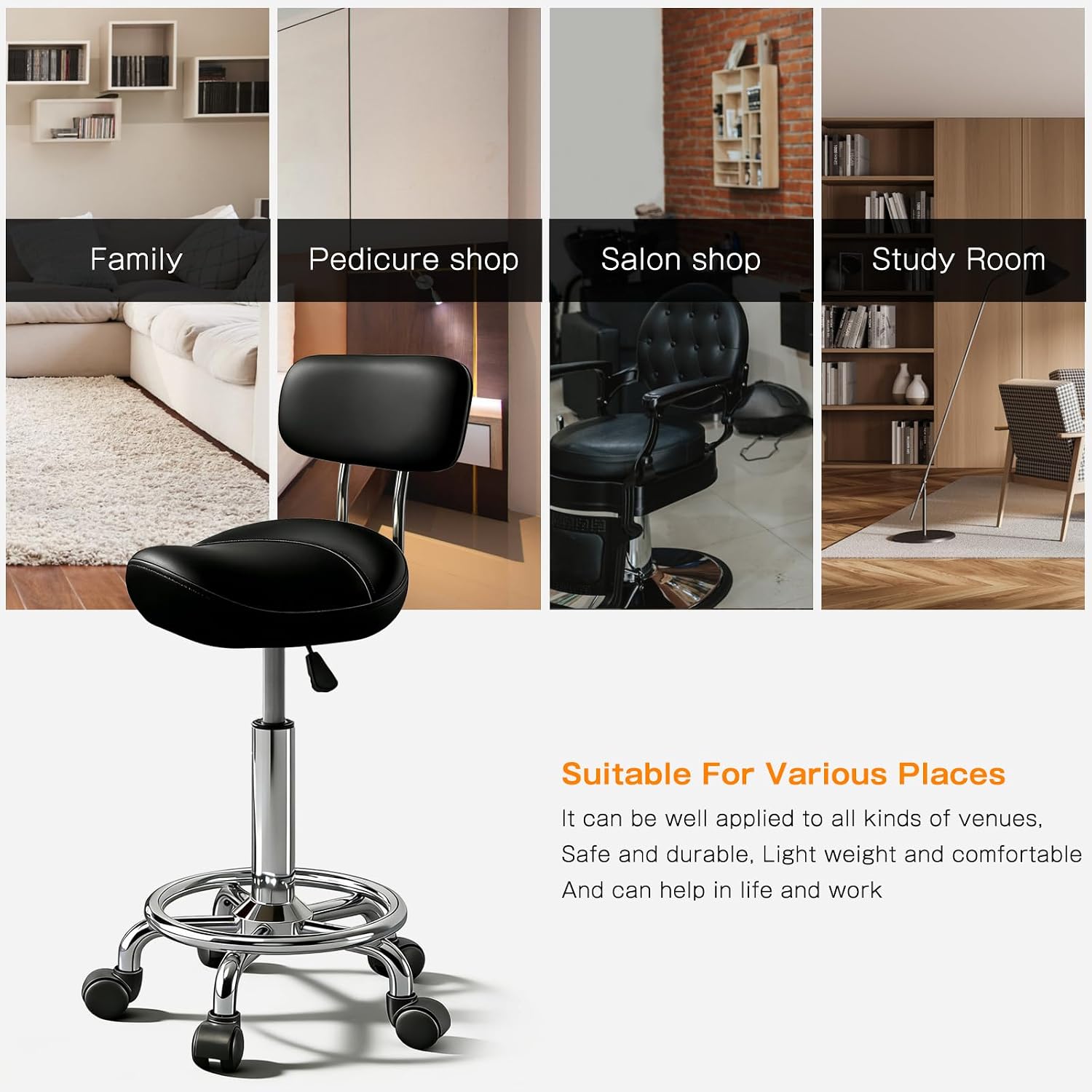 Thumbnail 5 de Timbertouch MAYCAV5 Adjustable Saddle Stool, Swivel, Black PU Leather, Backrest