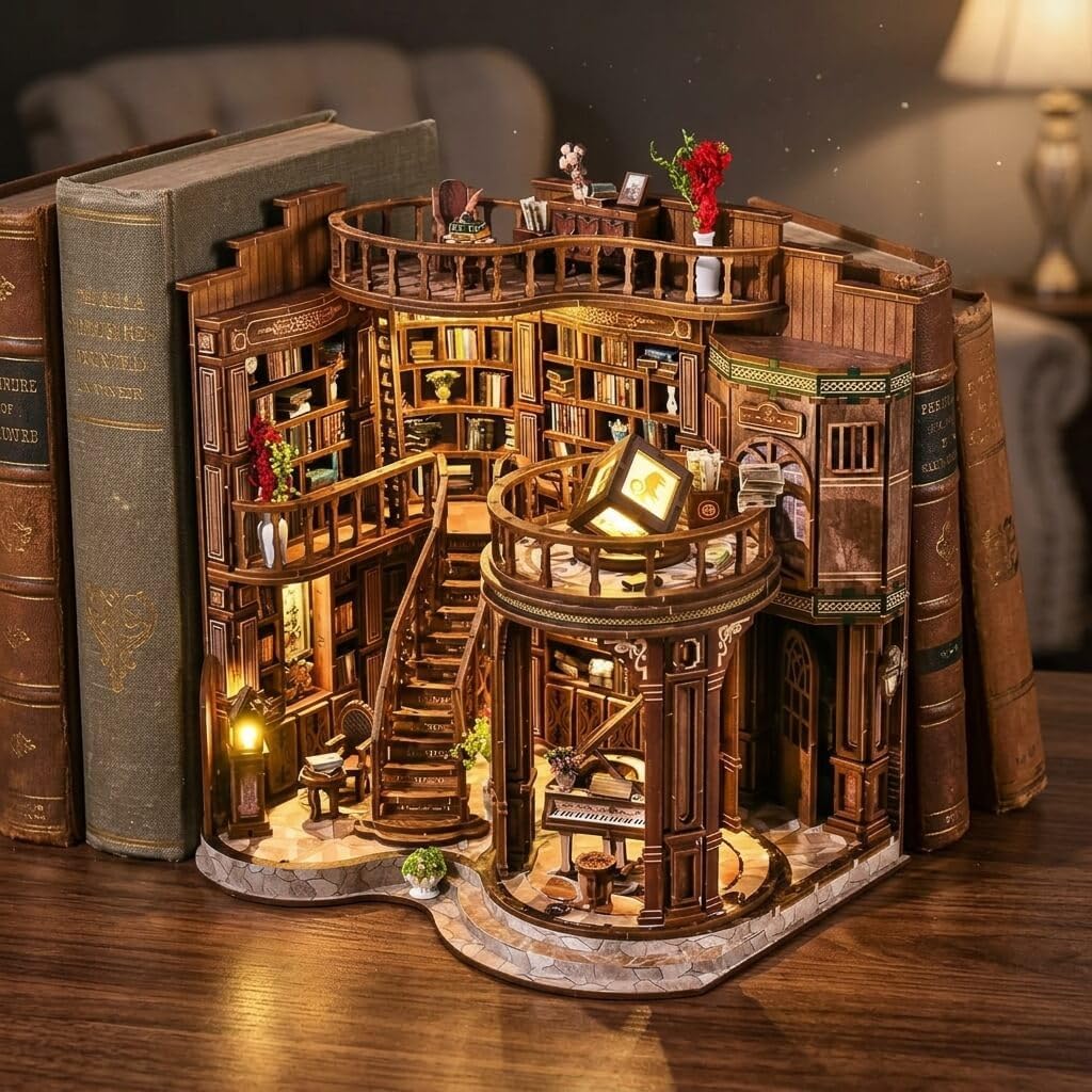 Thumbnail 6 de Cuiwos Book Nook Kit 888 Pcs: Dreamy Library with LED Lights – 3D Miniature Wooden Bookend