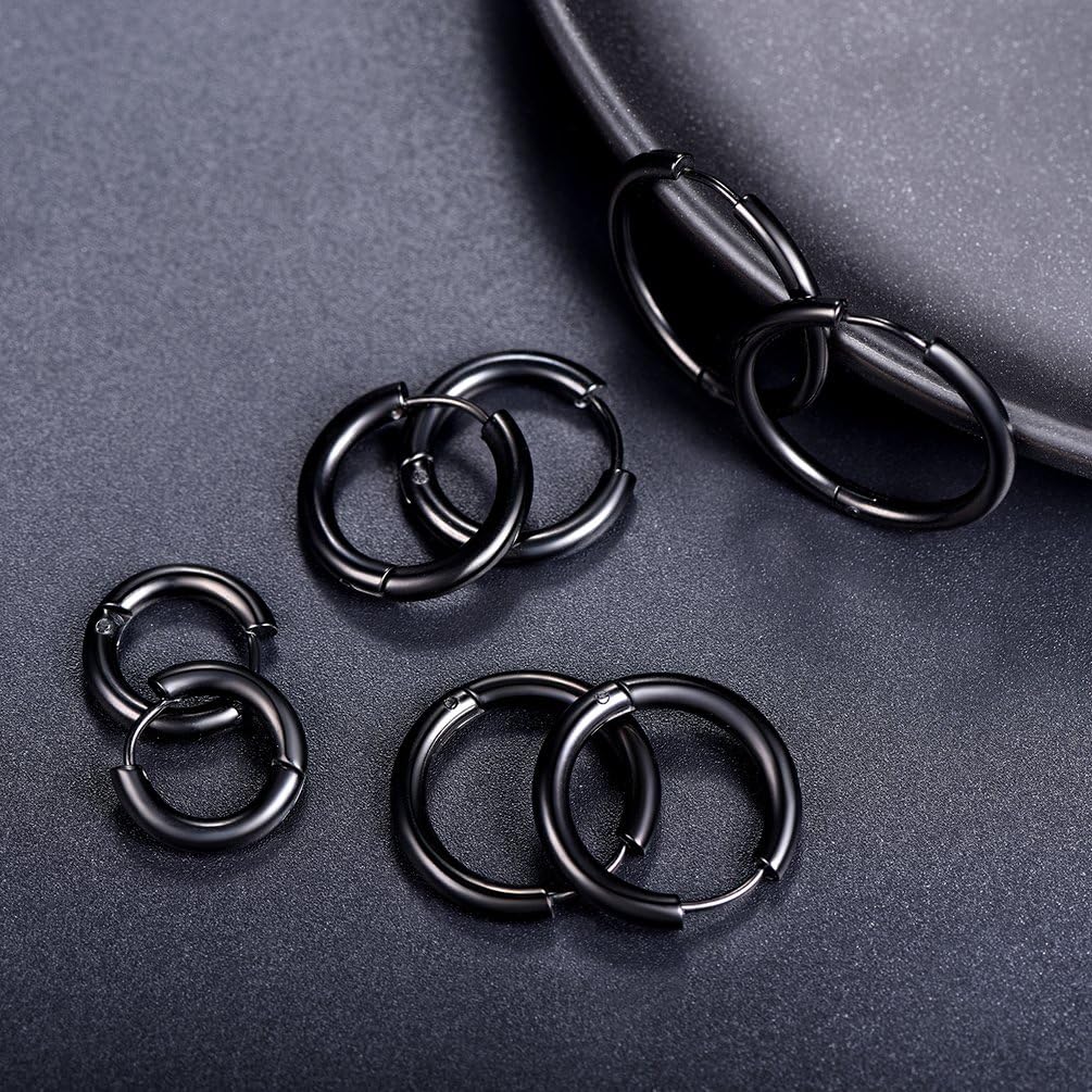 Thumbnail 4 de PROSTEEL lot de 4 paires de petites créoles en acier inoxydable 316L et plaqué or noir (10/14/16/20 mm)