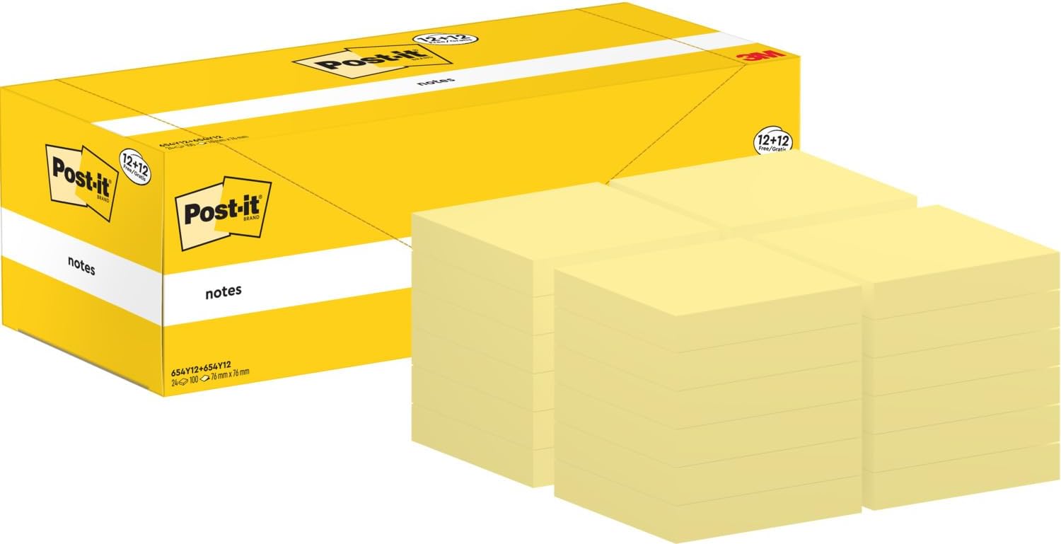 Thumbnail 3 de Post-it Foglietti Canary Yellow, confezione da 12 blocchetti + 12 gratis (100 fogli per blocco), giallo 76 x 76 mm