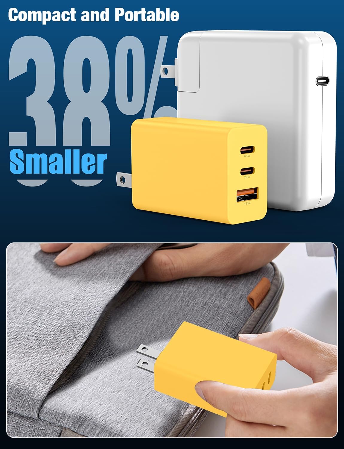 Thumbnail 4 de 2Pack 65W USB-C Wall Charger Block (3-Port) with Dual USB-C + USB-A