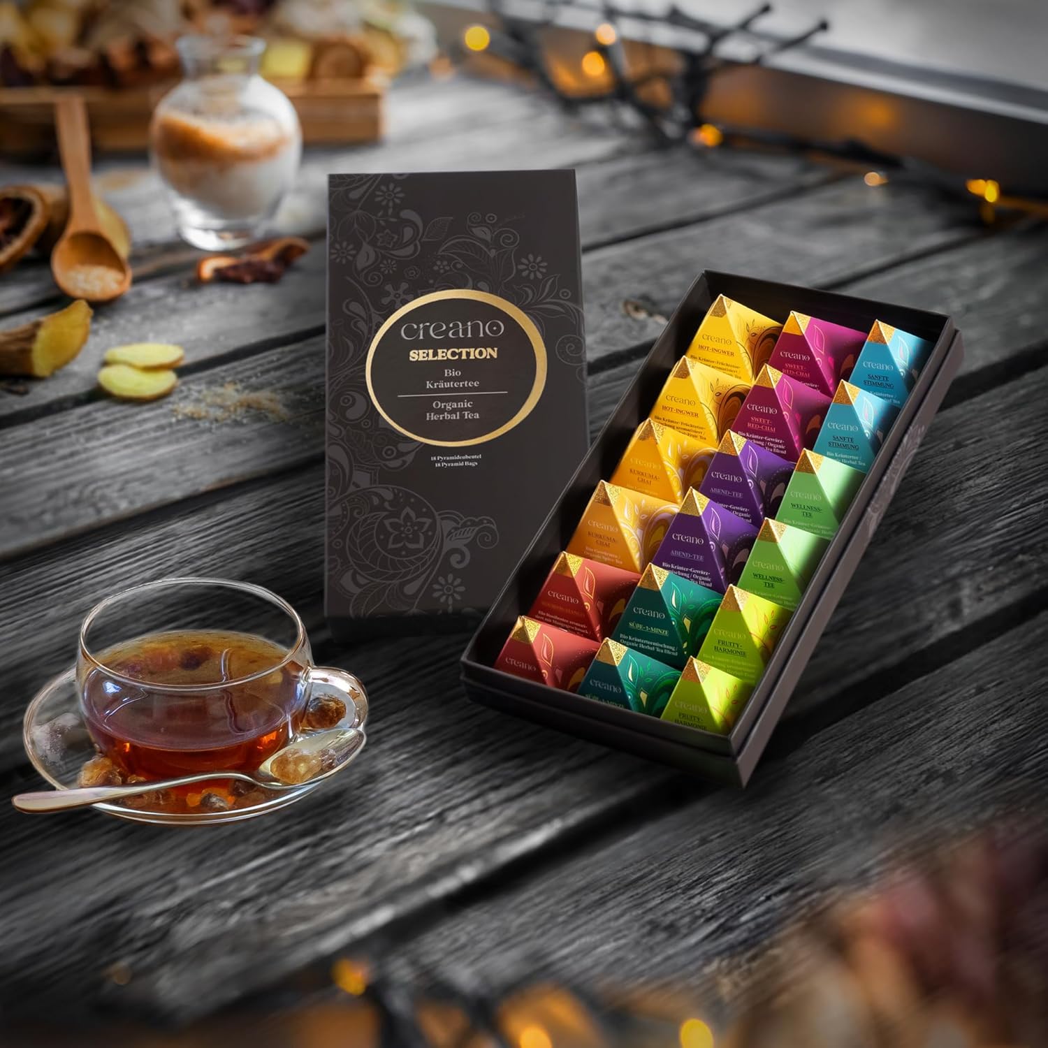 Detalle 2 de Creano Set de regalo de té herbal 🍵 - 18 piramidales