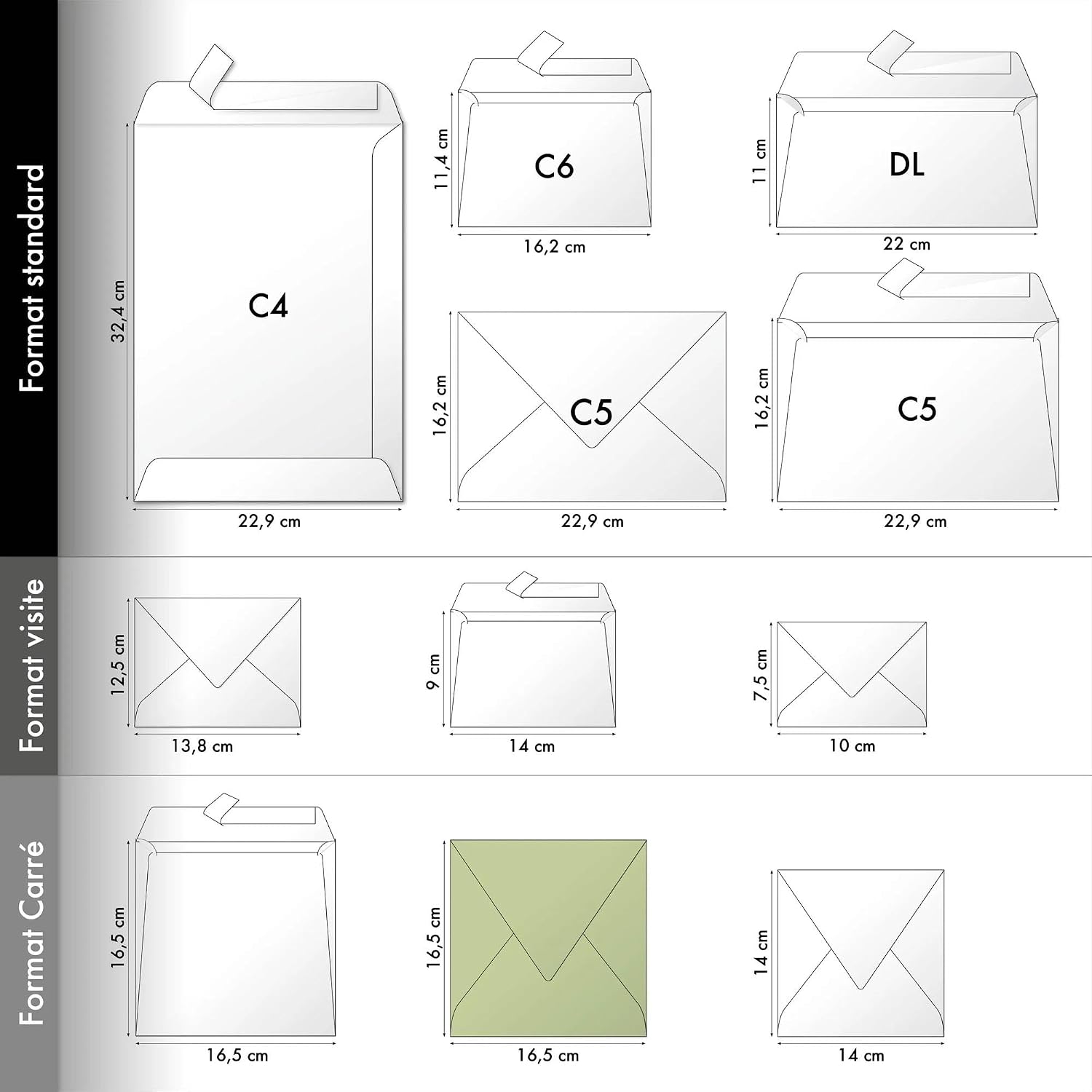Detalle 2 de Clairefontaine 50033C – Paquet de 20 enveloppes gommées, format carré 16,5x16,5 cm, 120 g/m² – Gamme Pollen