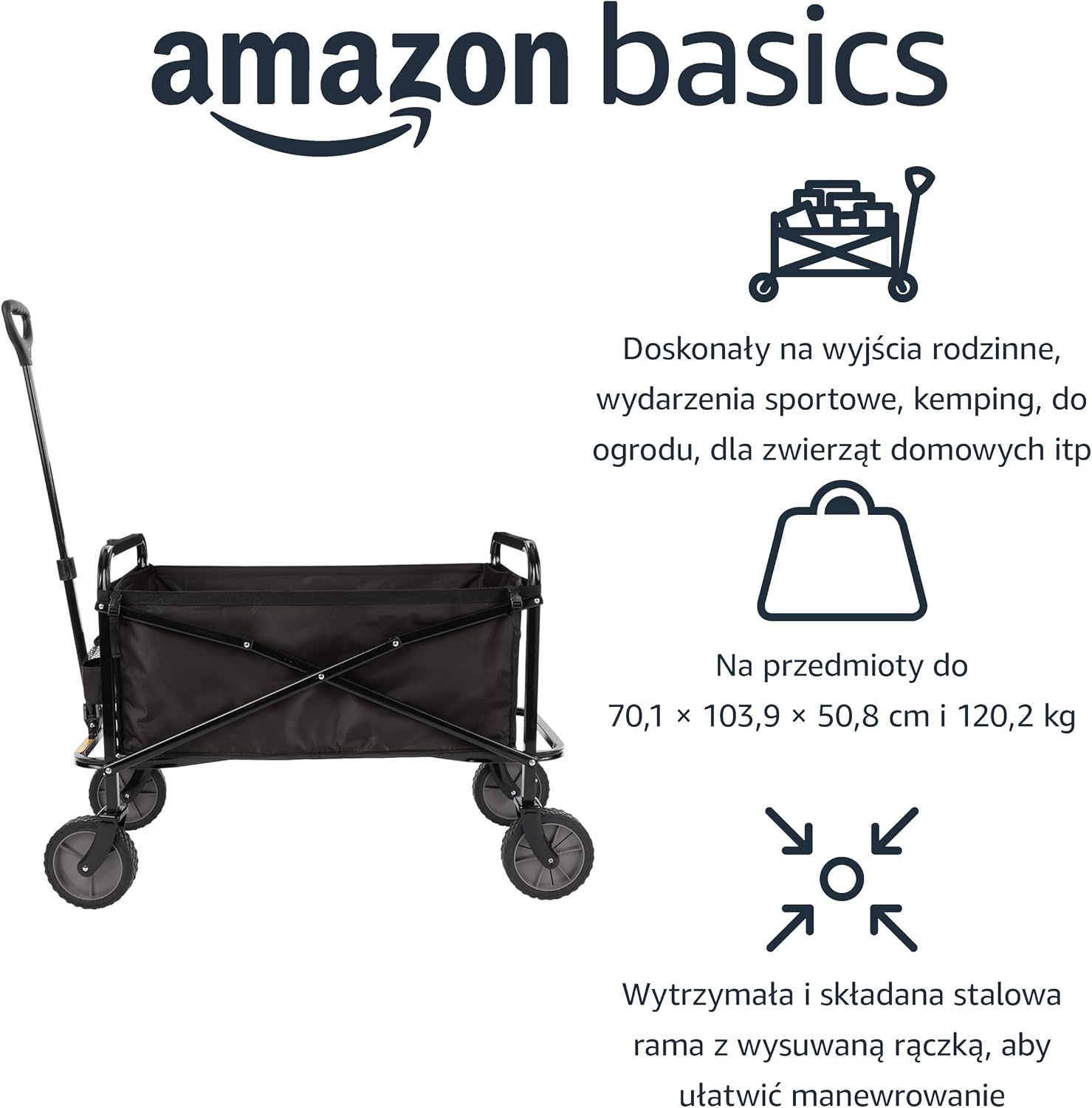 Detalle de Amazon Basics składany wózek ogrodowy 115 l, do 120 kg obciążenia statycznego