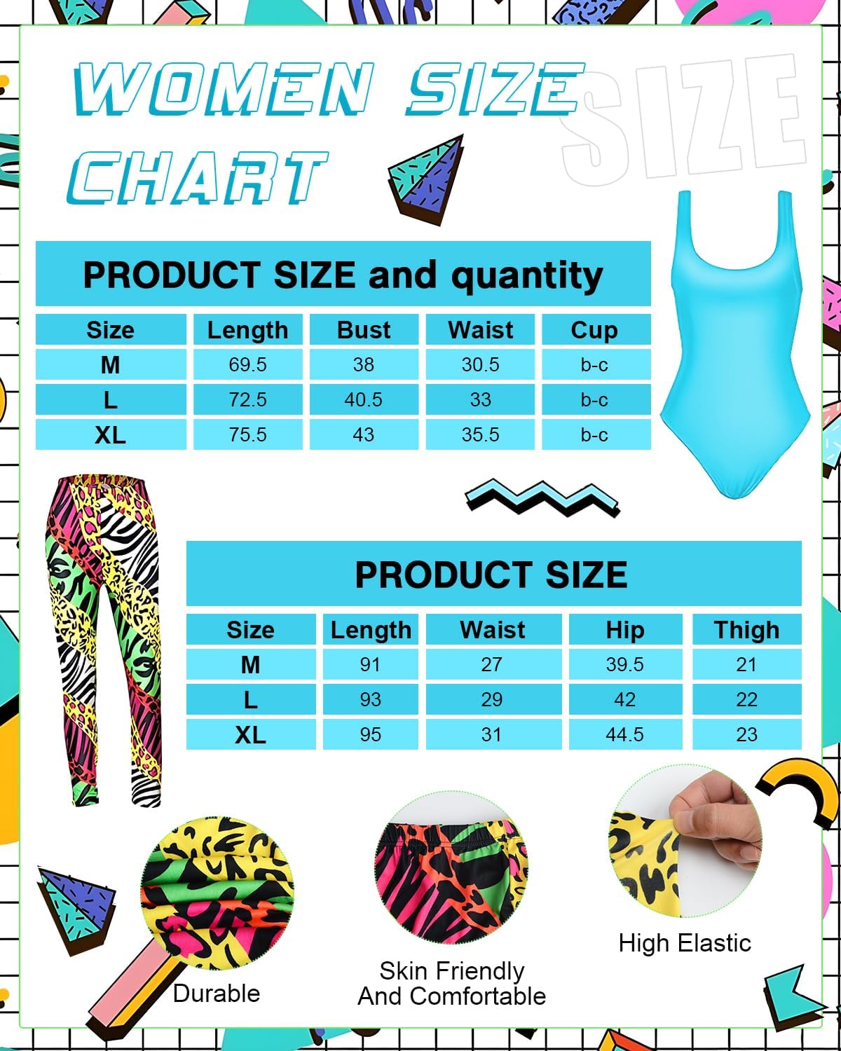 Detalle 2 de BIQIQI 80s Costume Outfits Accessories Set – Retro 1980s Party Kit (M/L/XL)