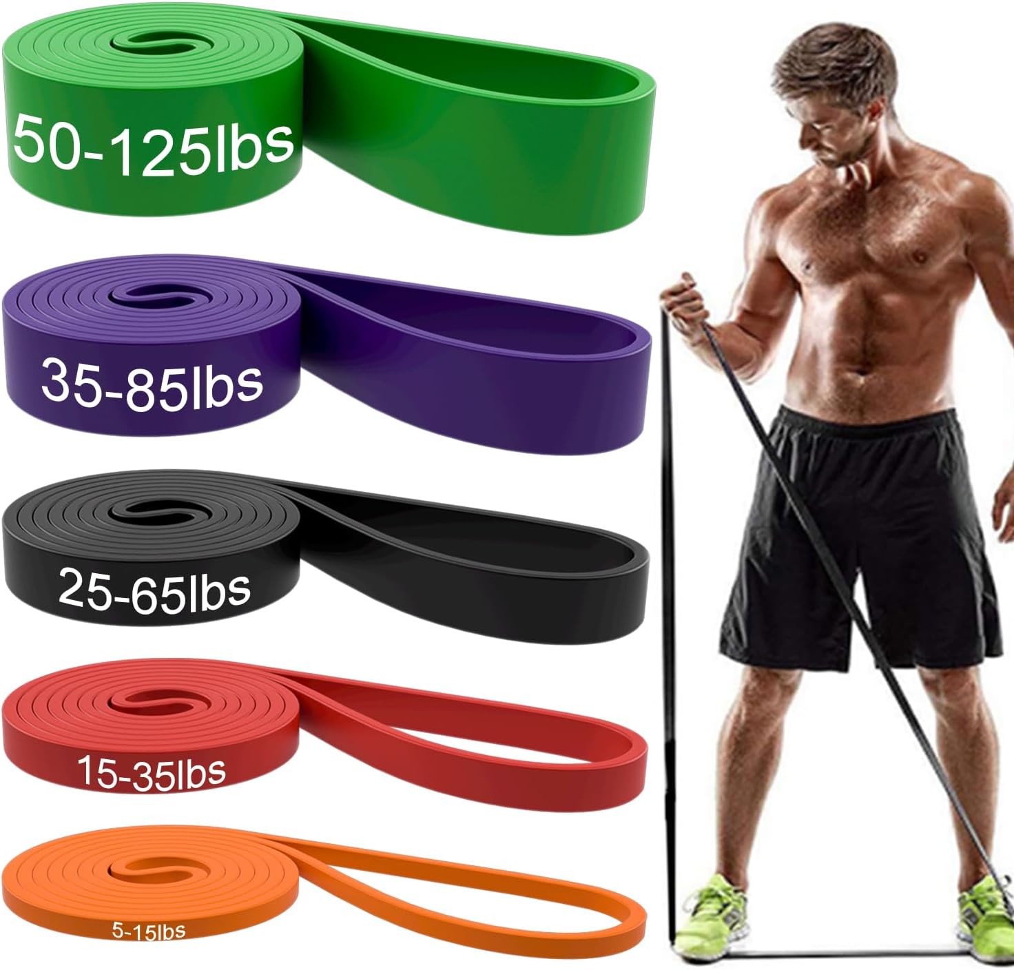 Detalle de ROSAPOAR G03 Resistance Bands, 5-Level Natural Latex Set for Pull-Ups