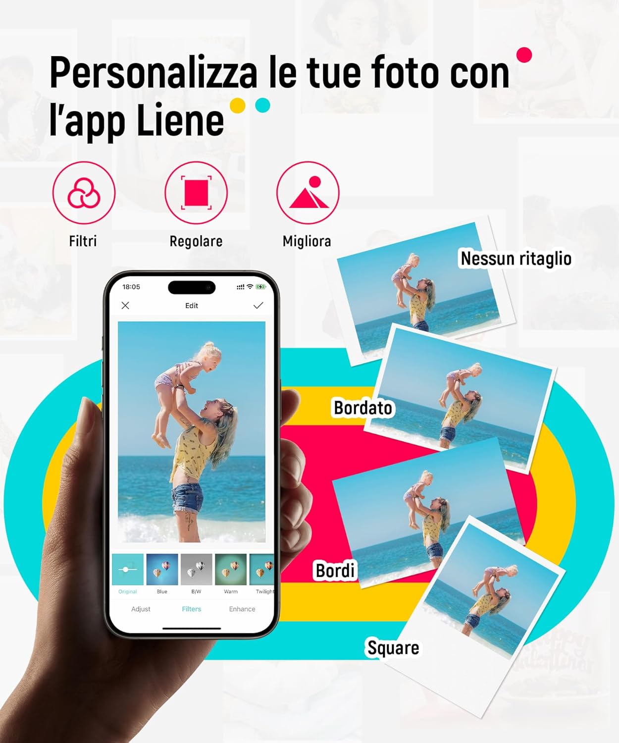 Detalle de Liene Pearl K100: stampante fotografica istantanea 2x3'' con 50 fogli adesivi e stampa Bluetooth