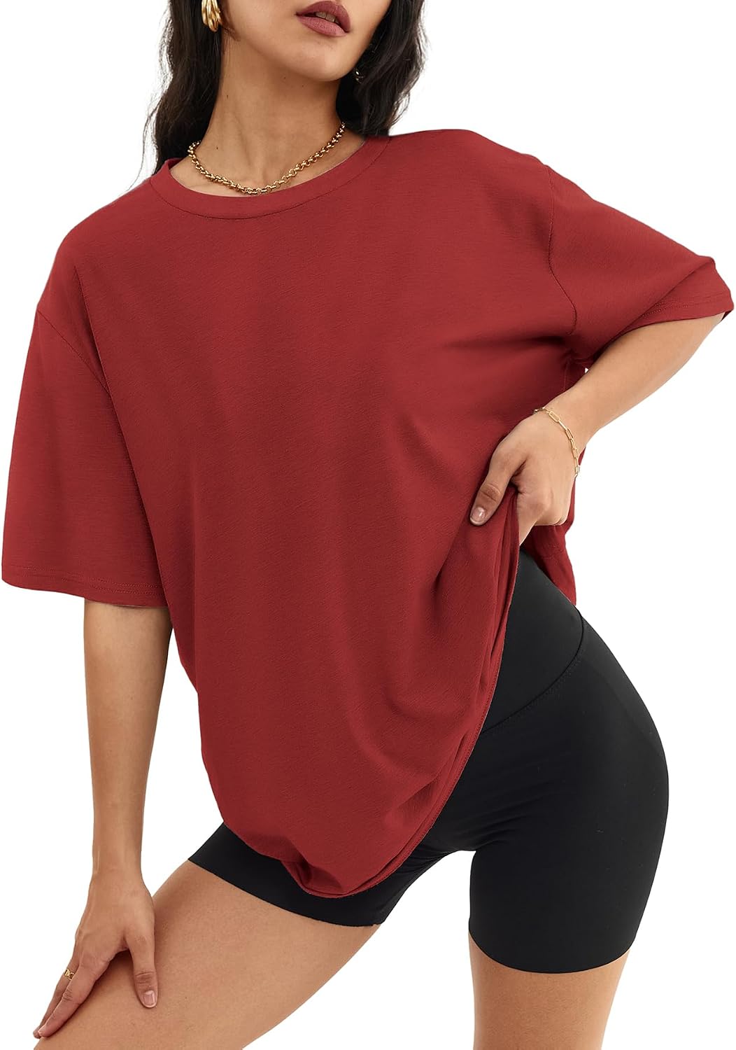 Detalle de ATHMILE Women's Oversized T Shirt: Casual, Comfortable, and Ready for Gym + Everyday Wear