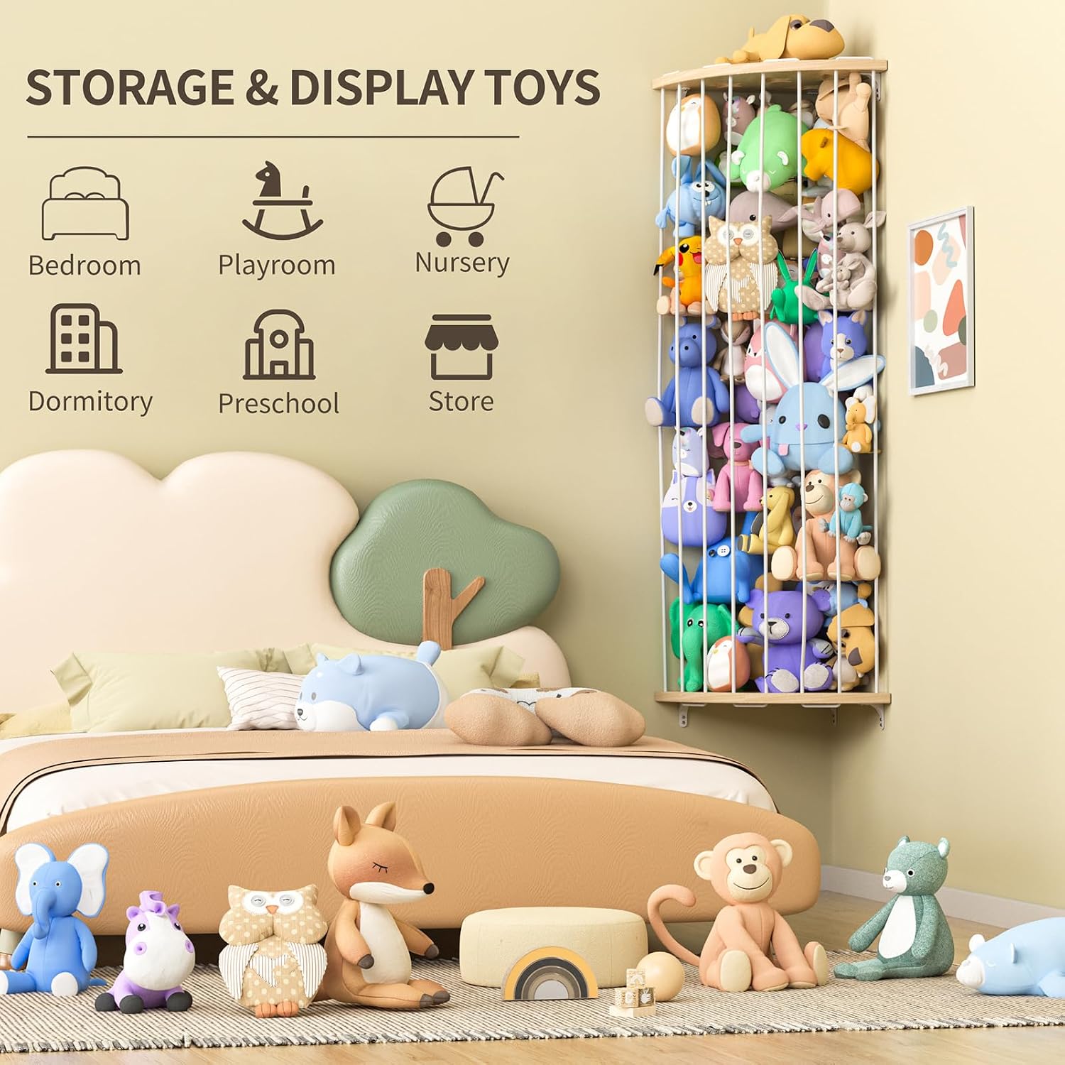 Detalle 2 de Jtksfcl Stuffed Animal Storage Wood Corner Organizer with Adjustable Height