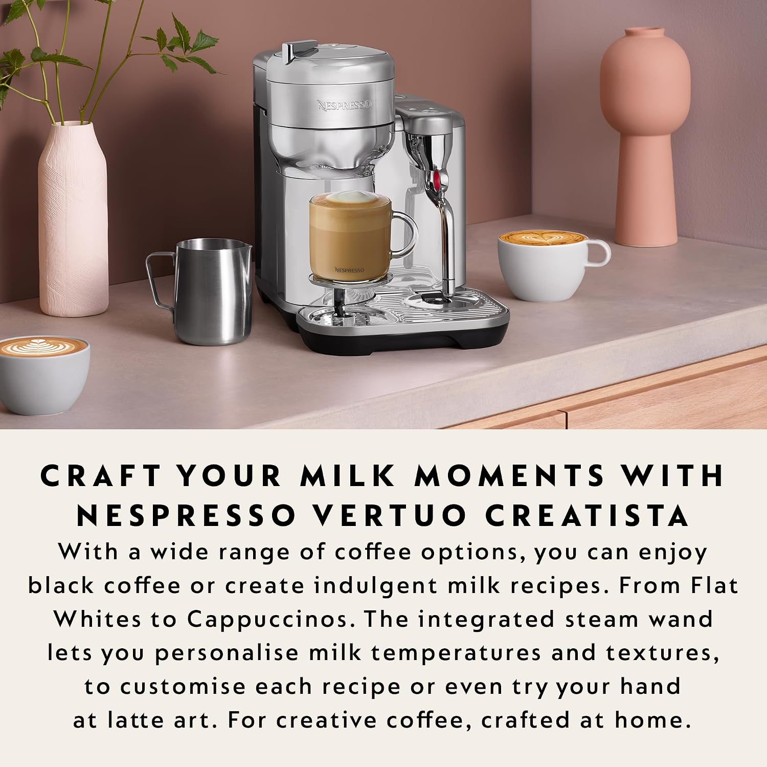 Detalle de Nespresso Vertuo Creatista by Sage: Capsule Coffee Machine with Milk Frother – Sea Salt Finish