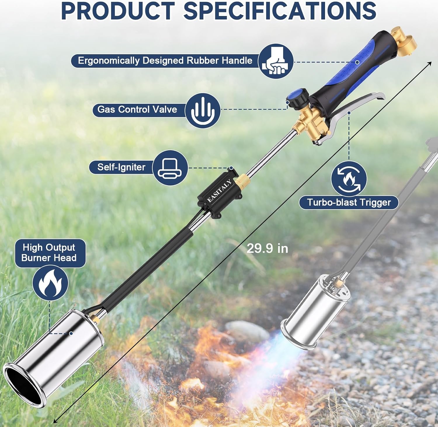 Thumbnail 2 de EASITALY PQ888-D002A002 Propane Weed Torch, 29.9-Inch with Trigger Ignition